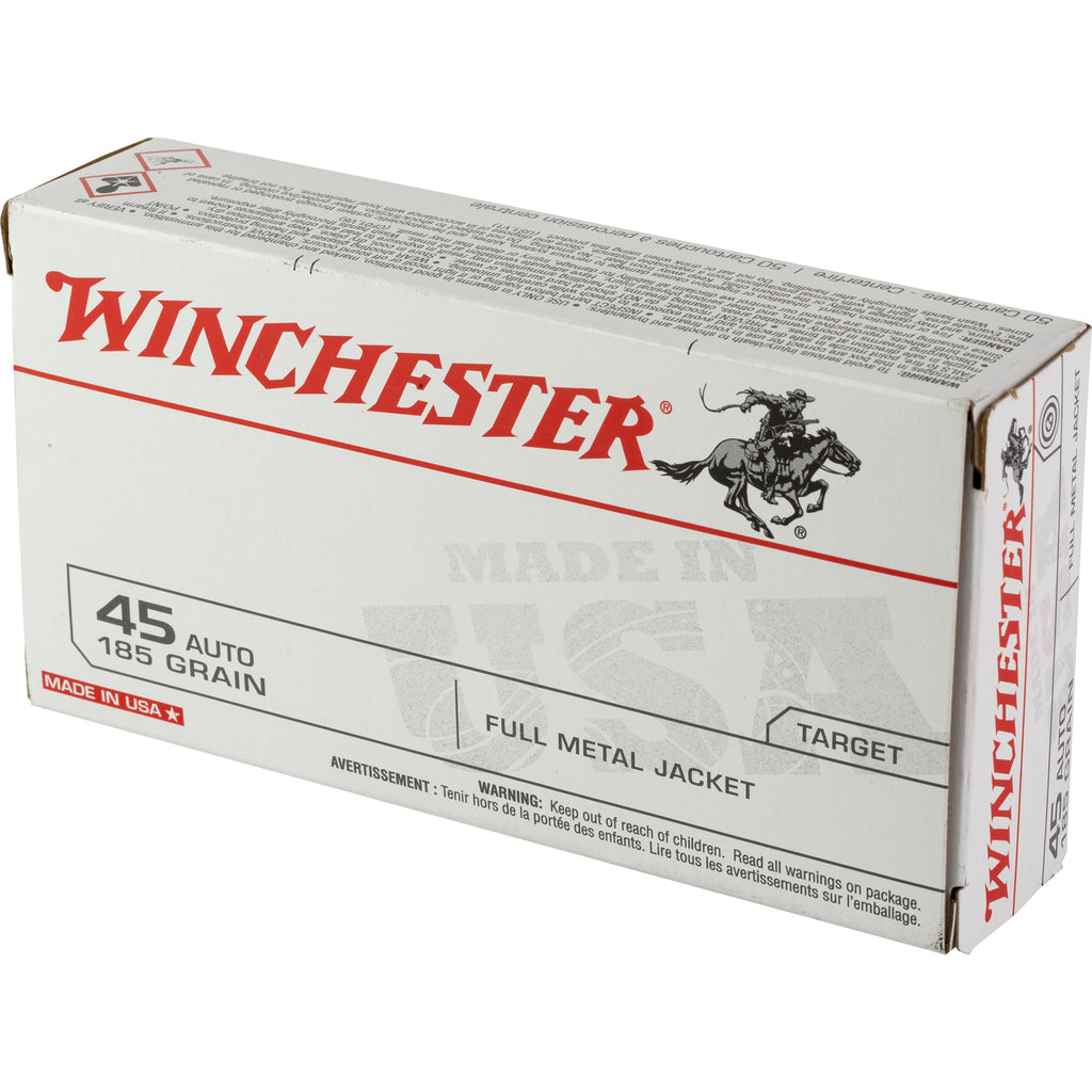 Winchester Ammunition USA White Box .45 ACP 185 Grain Full Metal Jacket – 50 Rounds per Box