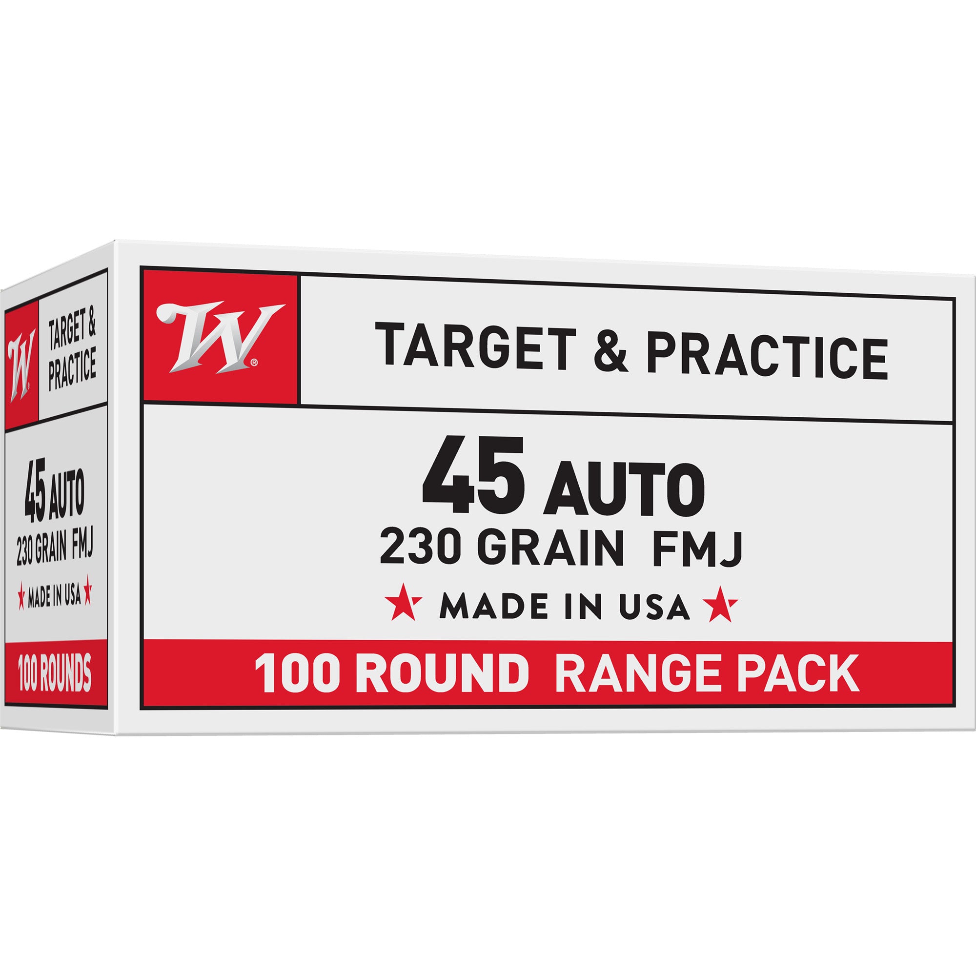 Winchester Ammunition USA 45 ACP 230 Grain Full Metal Jacket Ammo - 100 Rounds per Box, 500 per Case