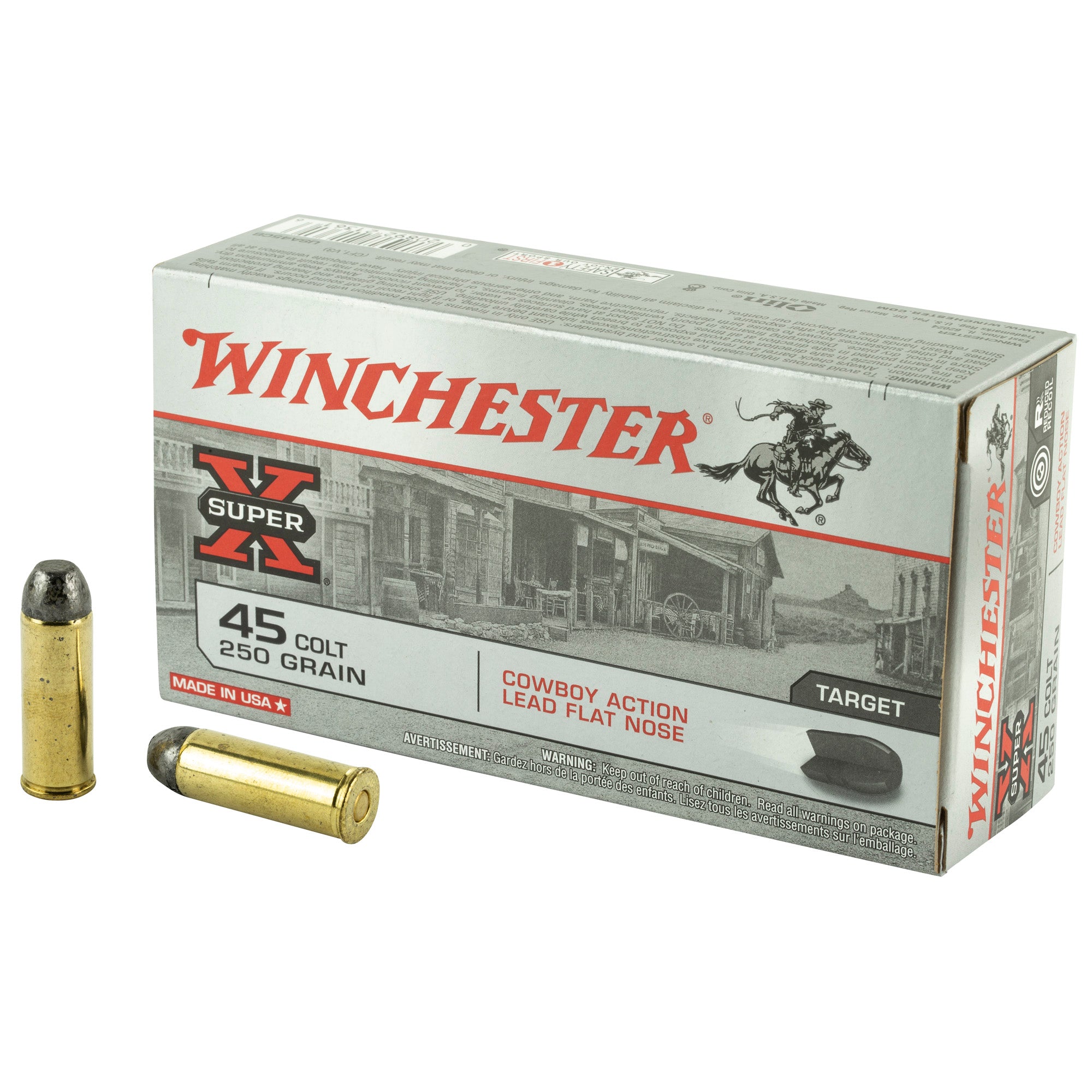 Winchester Ammunition USA45CB 45 Colt 250-Grain Lead Flat Nose Cartridge, 50 Rounds per Box