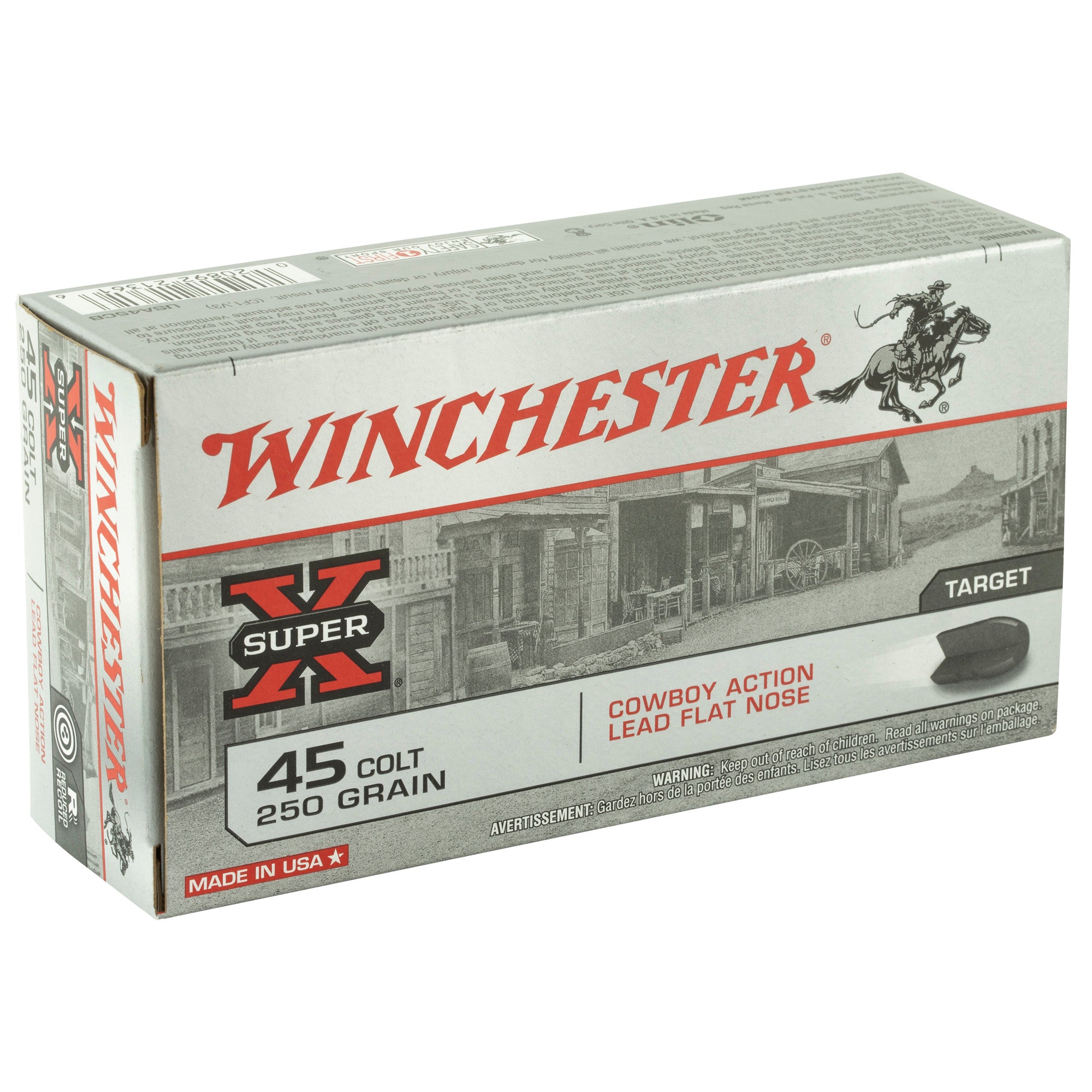 Winchester Ammunition USA45CB 45 Colt 250-Grain Lead Flat Nose Cartridge, 50 Rounds per Box