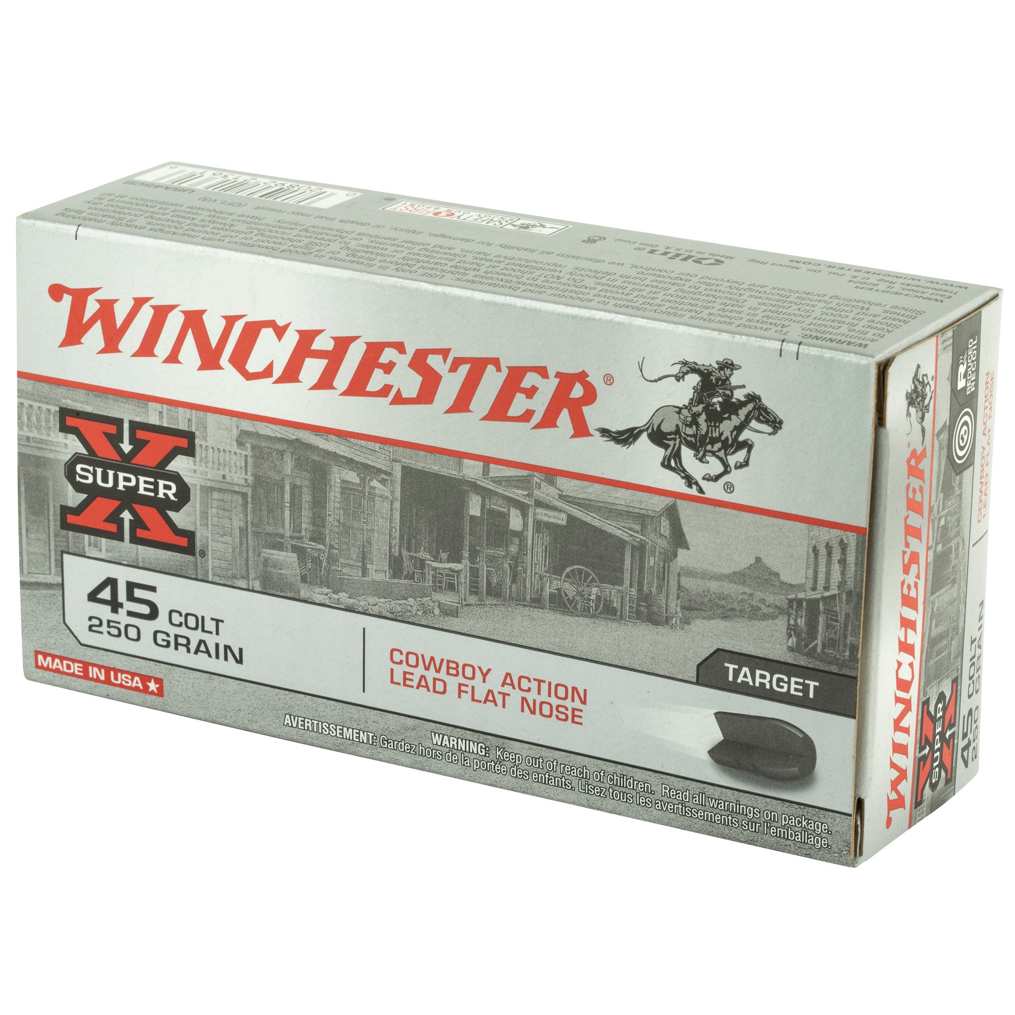 Winchester Ammunition USA45CB 45 Colt 250-Grain Lead Flat Nose Cartridge, 50 Rounds per Box