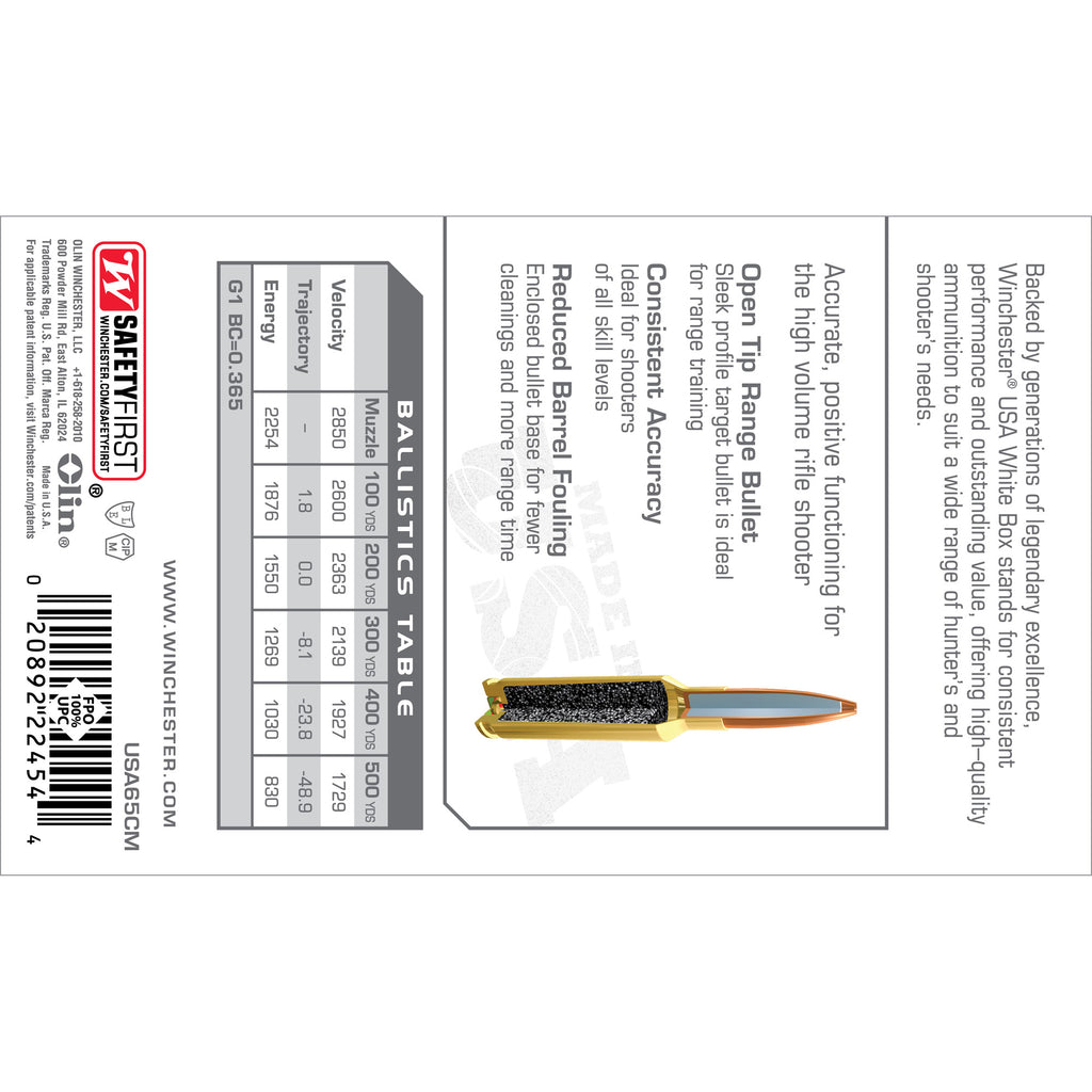 Winchester Ammunition USA 6.5 Creedmoor 125 Grain Hollow Point - 20 Rounds Per Box