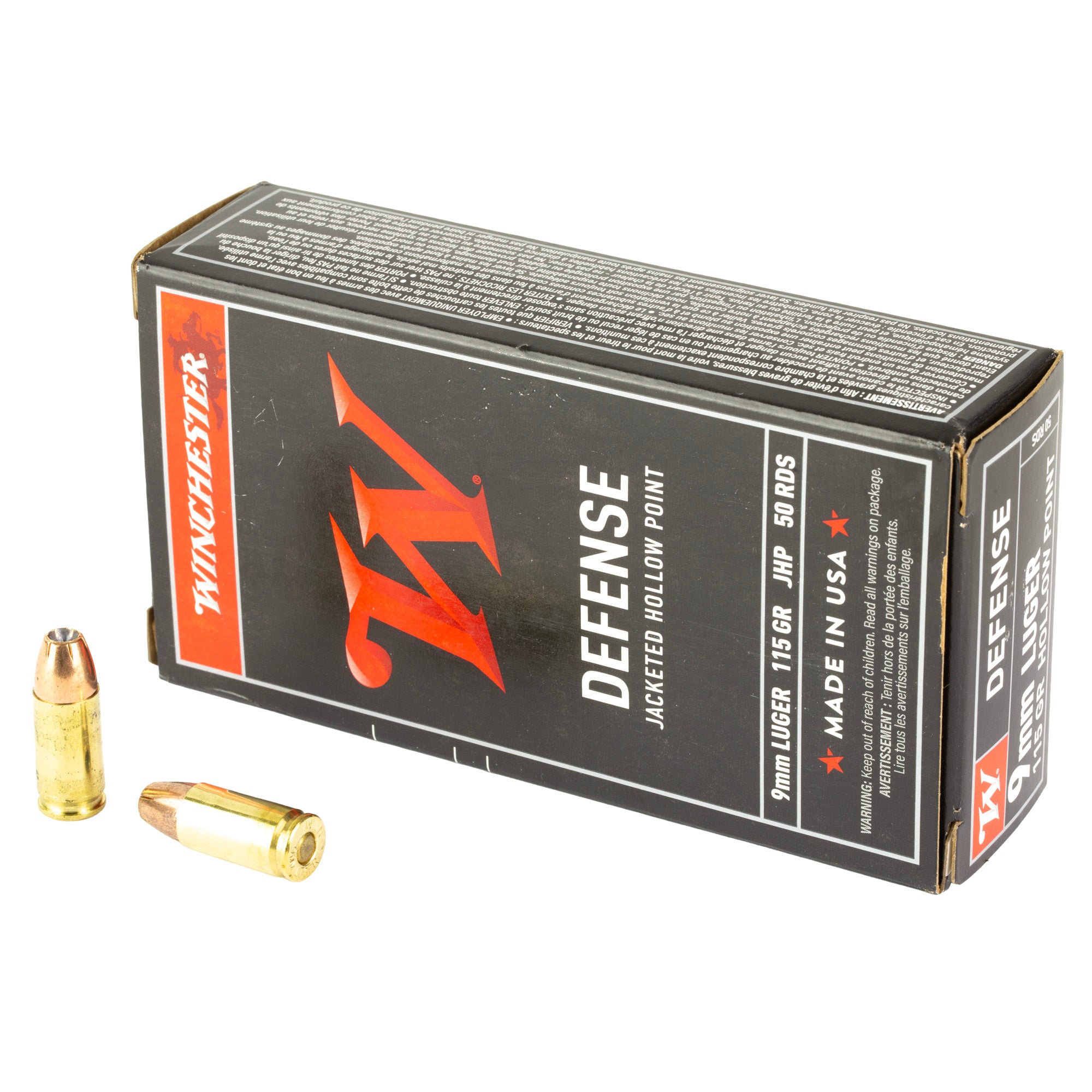Winchester Ammunition USA 9mm 115-Grain Jacketed Hollow Point - 50 Rounds per Box