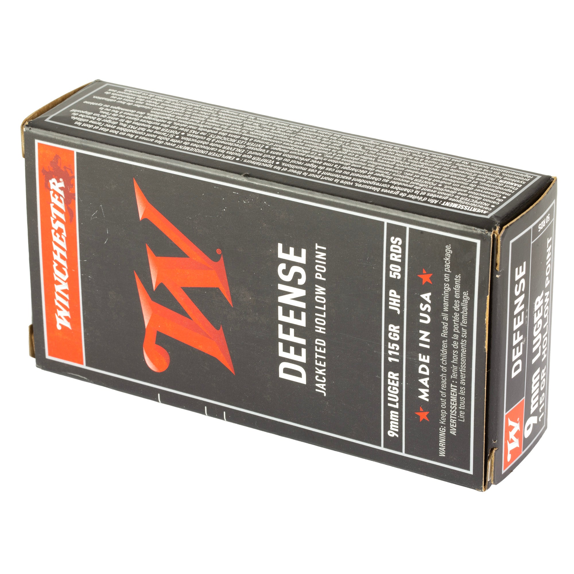 Winchester Ammunition USA 9mm 115-Grain Jacketed Hollow Point - 50 Rounds per Box