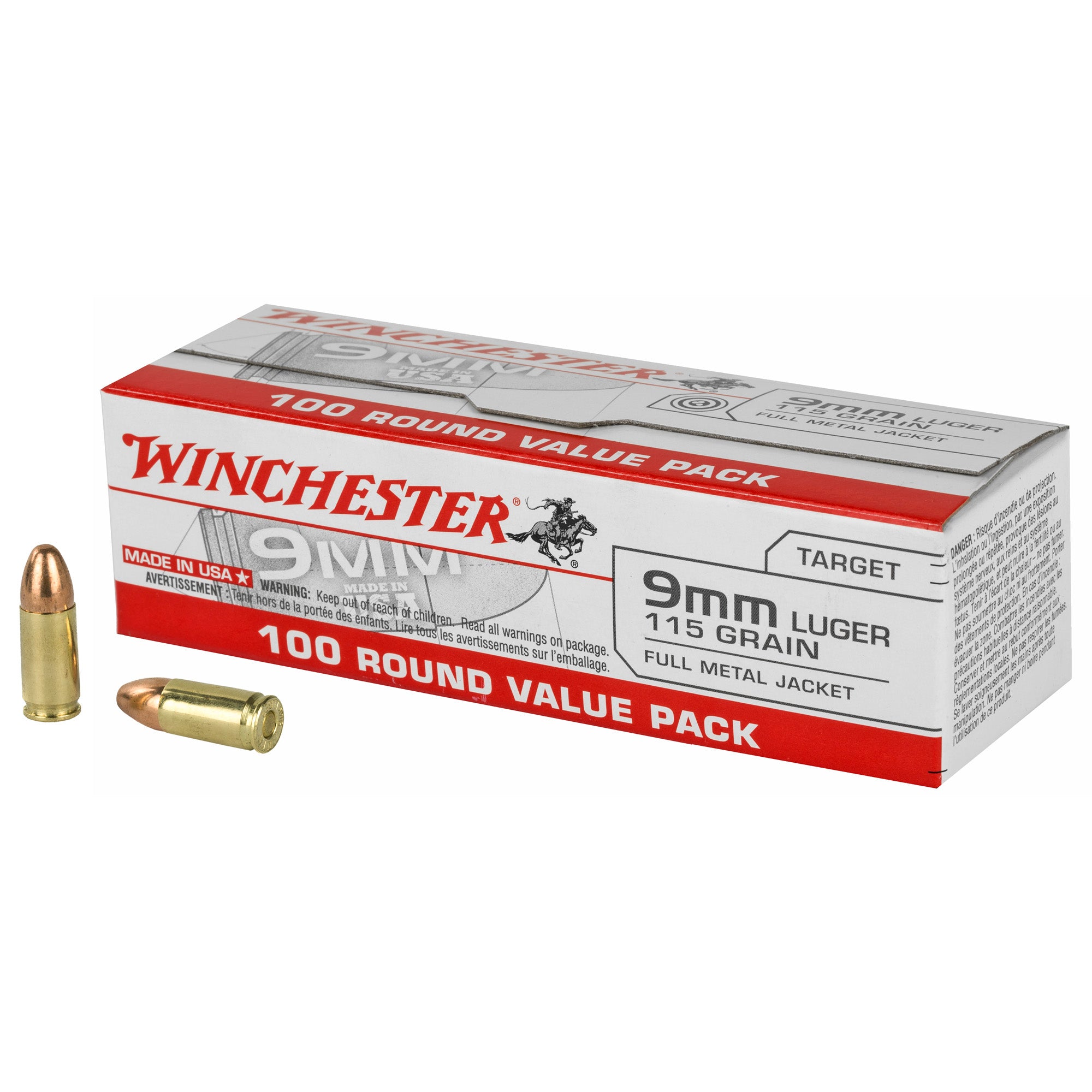 Winchester Ammunition USA 9mm 115-Grain Full Metal Jacket Ammo - 1000 Rounds Case