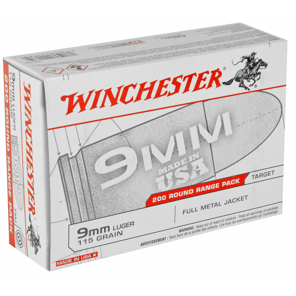 Winchester Ammunition USA 9mm 115 Grain Full Metal Jacket, 200 Rounds per Box