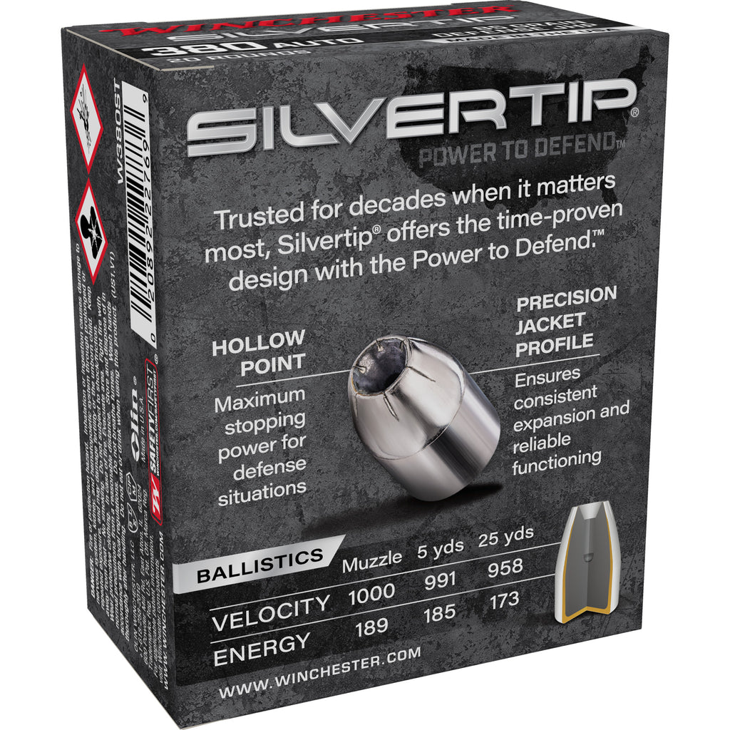 Winchester Ammunition Silvertip Hollow Point 380 ACP 85-Grain - 20 Rounds per Box