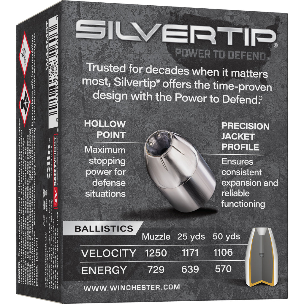 Winchester Ammunition Silvertip 44 Magnum 210 Grain Hollow Point Ammo - 20 Rounds