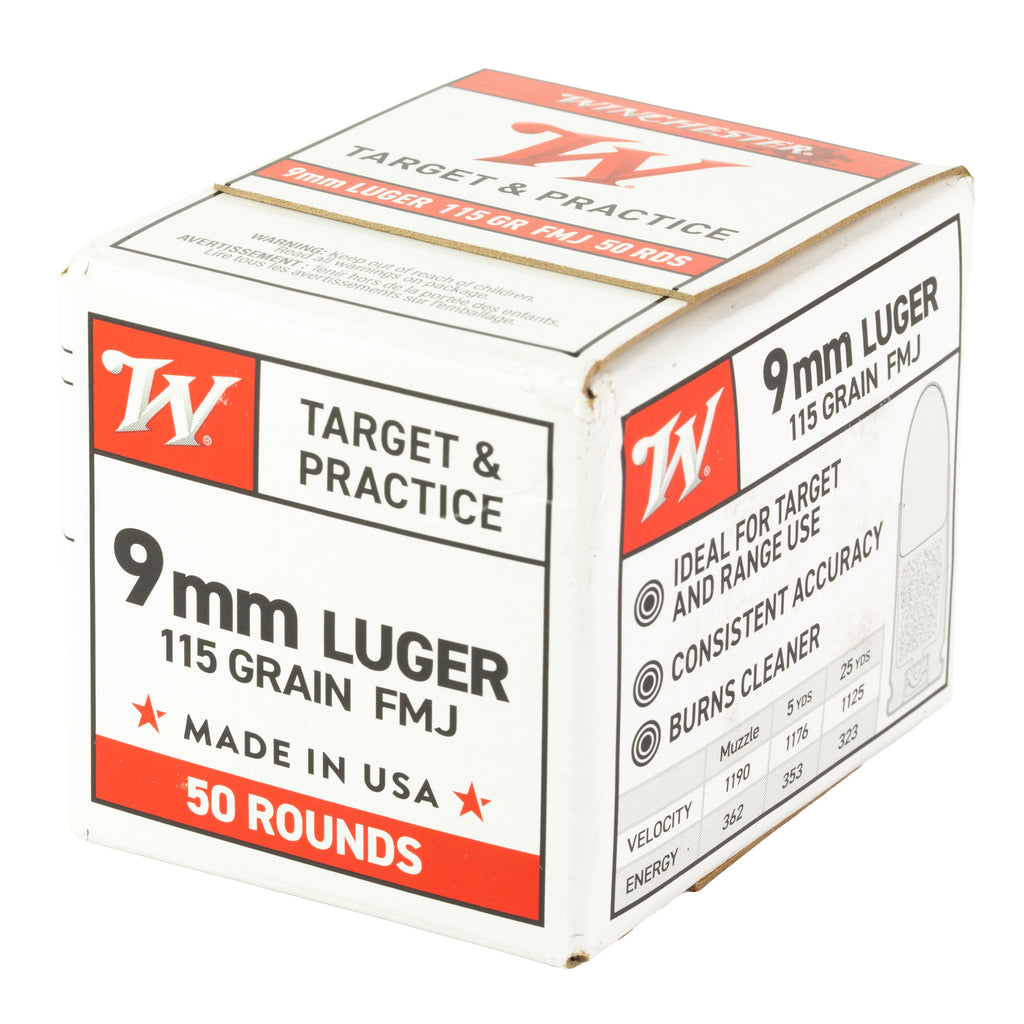 Winchester Ammunition W9MM50 9mm Luger 115 Grain Full Metal Jacket Ammo - 50 Rounds per Box