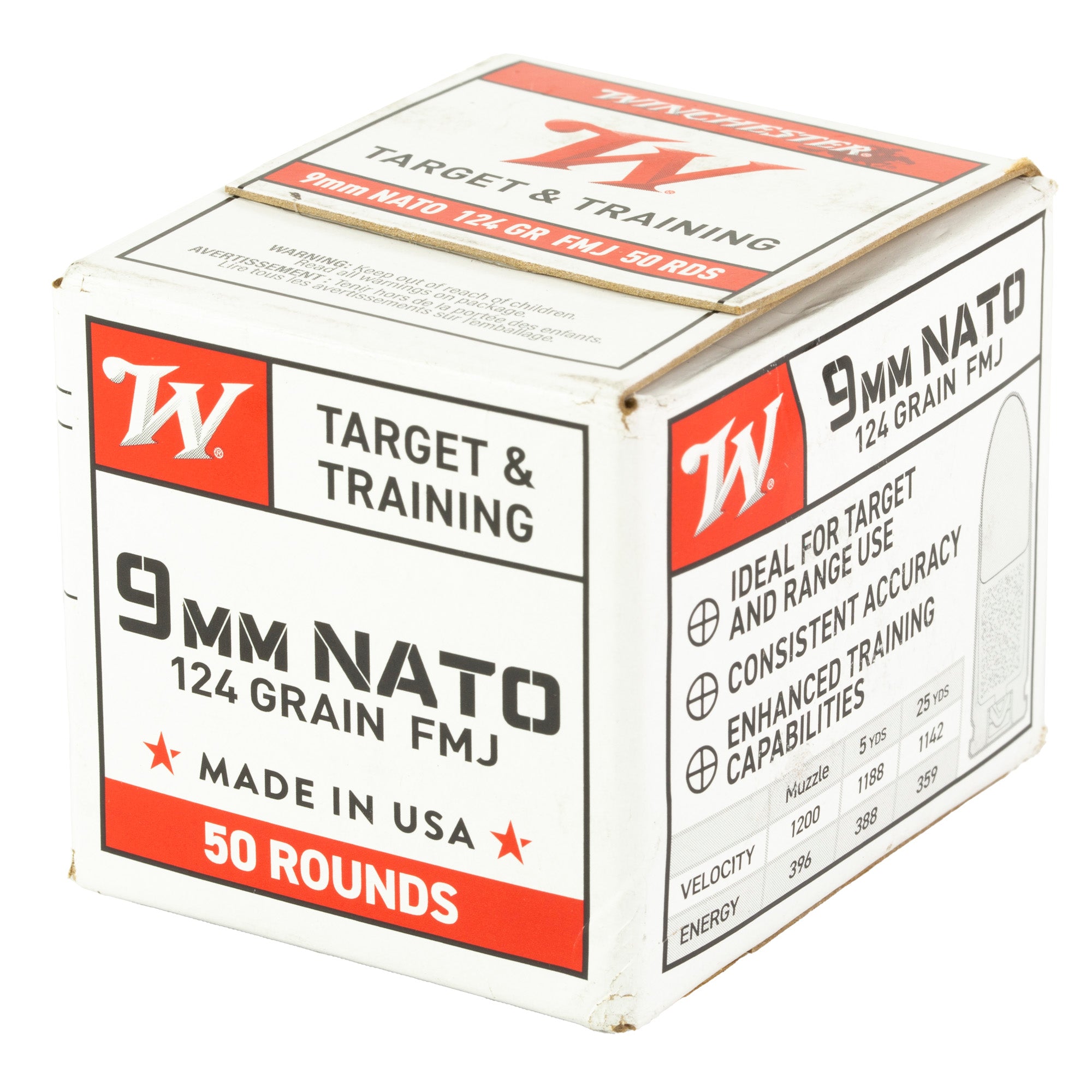 Winchester Ammunition W9NATO50 9mm NATO 124-Grain Full Metal Jacket Ammo - 50 Round Box