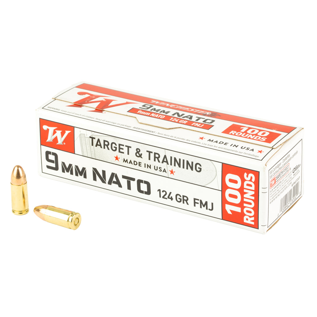 Winchester Ammunition USA 9mm NATO 124-Grain FMJ – 100 Rounds per Box, 1000 per Case