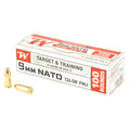 Winchester Ammunition USA 9mm NATO 124-Grain FMJ – 100 Rounds per Box, 1000 per Case