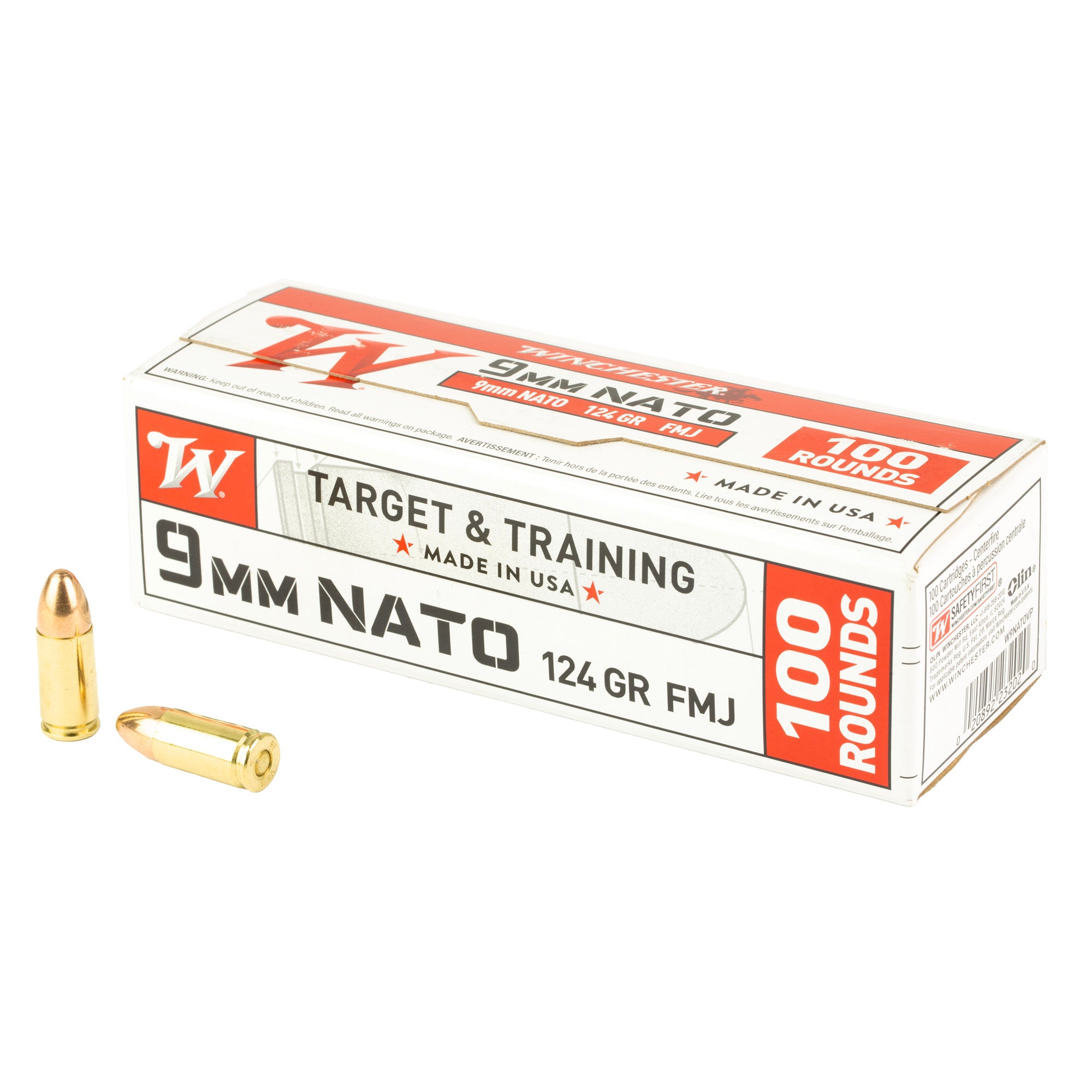 Winchester Ammunition USA 9mm NATO 124-Grain FMJ – 100 Rounds per Box, 1000 per Case