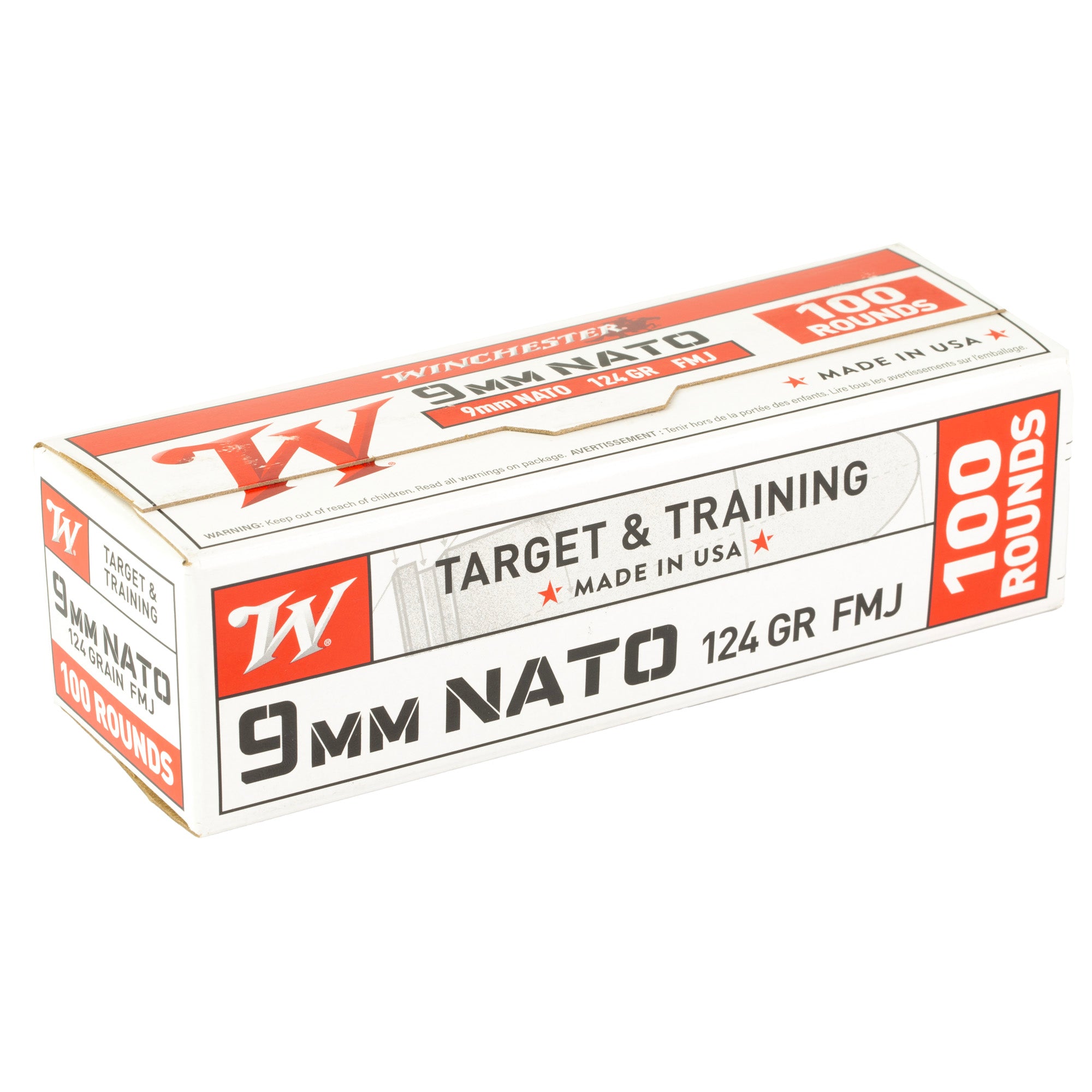 Winchester Ammunition USA 9mm NATO 124-Grain FMJ – 100 Rounds per Box, 1000 per Case