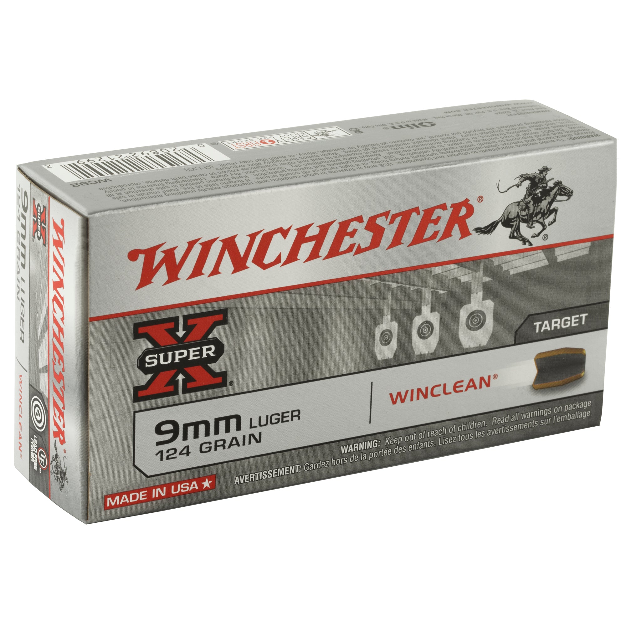 Winchester Ammunition Super-X 9mm 124 Grain Brass Enclosed Base - 50 Rounds per Box, 500 per Case