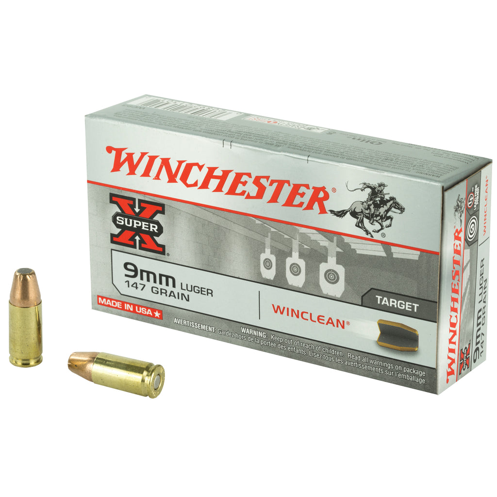 Winchester Ammunition Power Point 147 Grain 9mm Brass Enclosed Base Cartridges - 50 Rounds per Box
