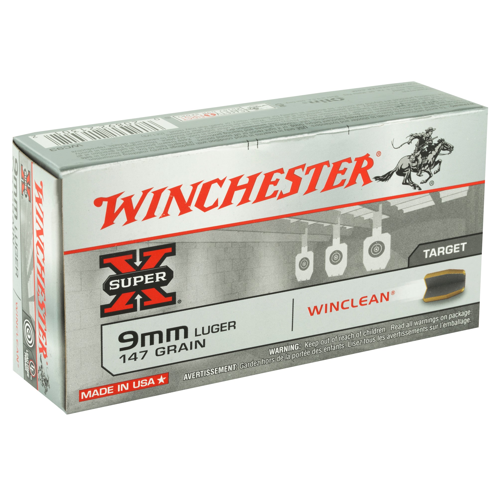 Winchester Ammunition Power Point 147 Grain 9mm Brass Enclosed Base Cartridges - 50 Rounds per Box