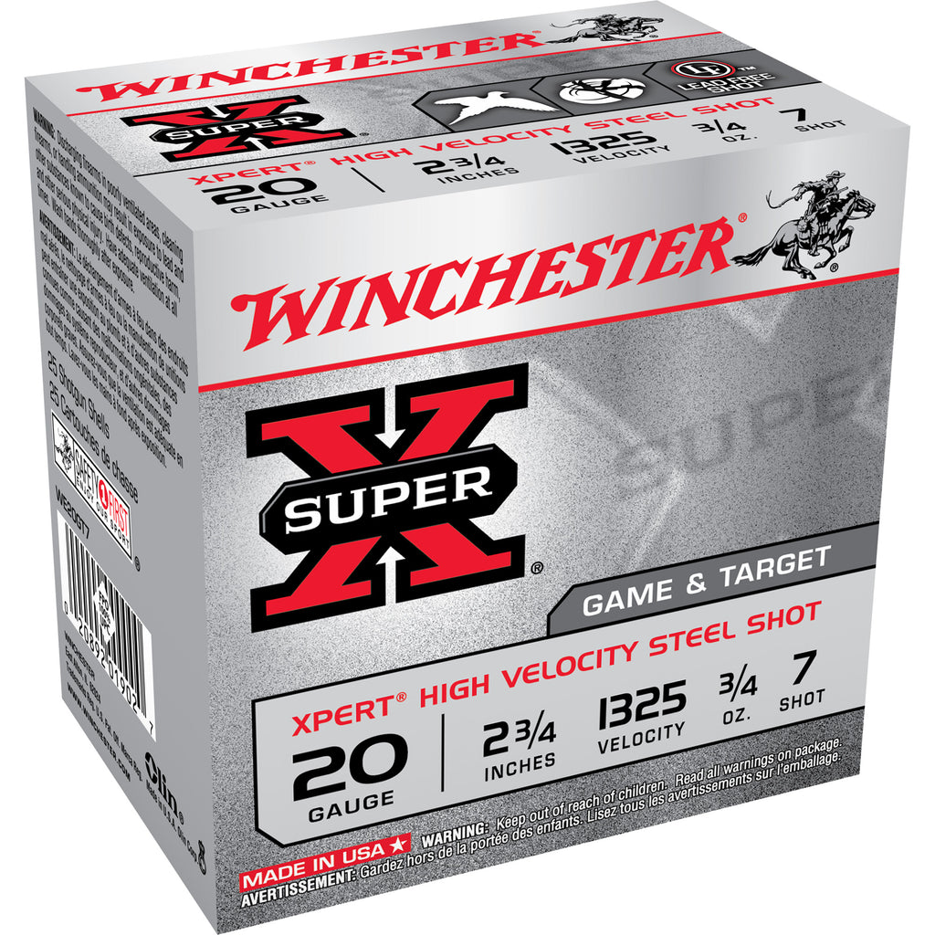 Winchester Ammunition Xpert Target 20 Gauge 2.75-inch Steel Shot, #7, 3/4 oz, 25 Rounds