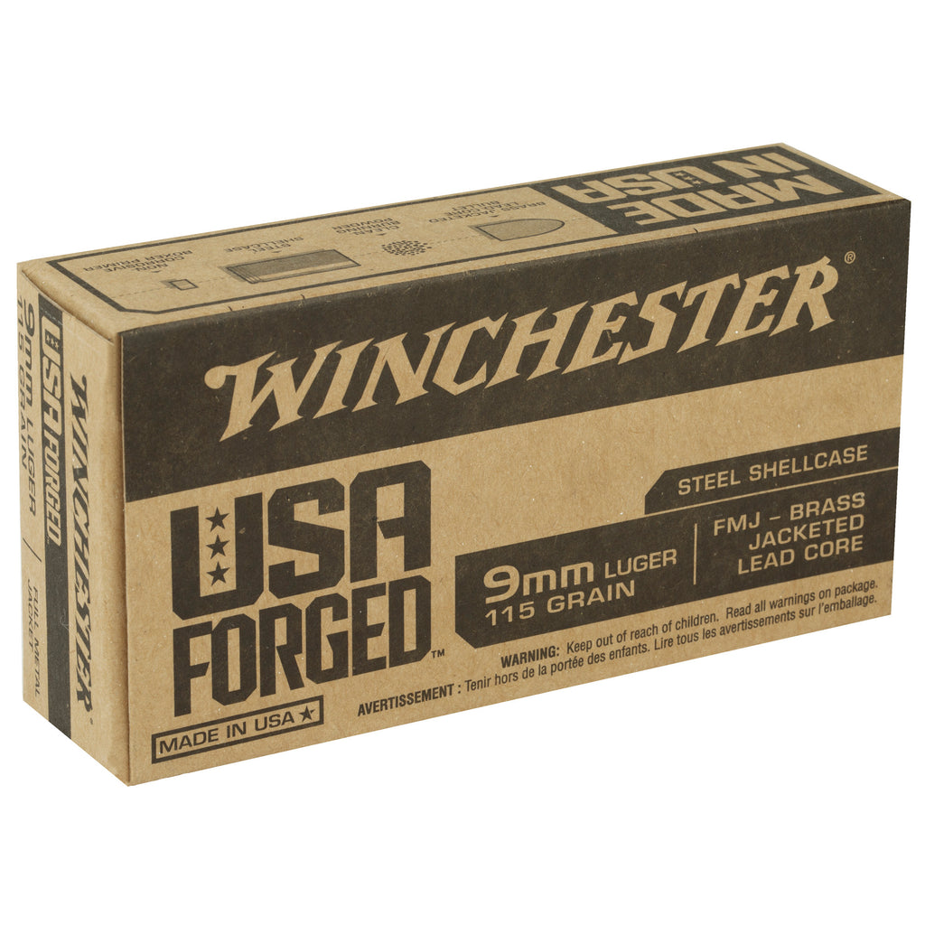 Winchester Ammunition USA Forged 9mm 115-Grain Full Metal Jacket Steel Case Ammunition - 50 Rounds per Box
