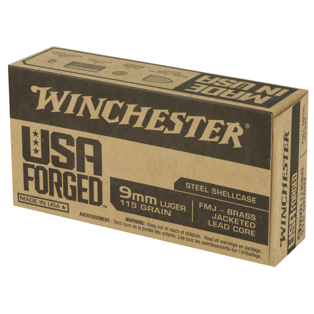 Winchester Ammunition USA Forged 9mm 115-Grain Full Metal Jacket Steel Case Ammunition - 50 Rounds per Box