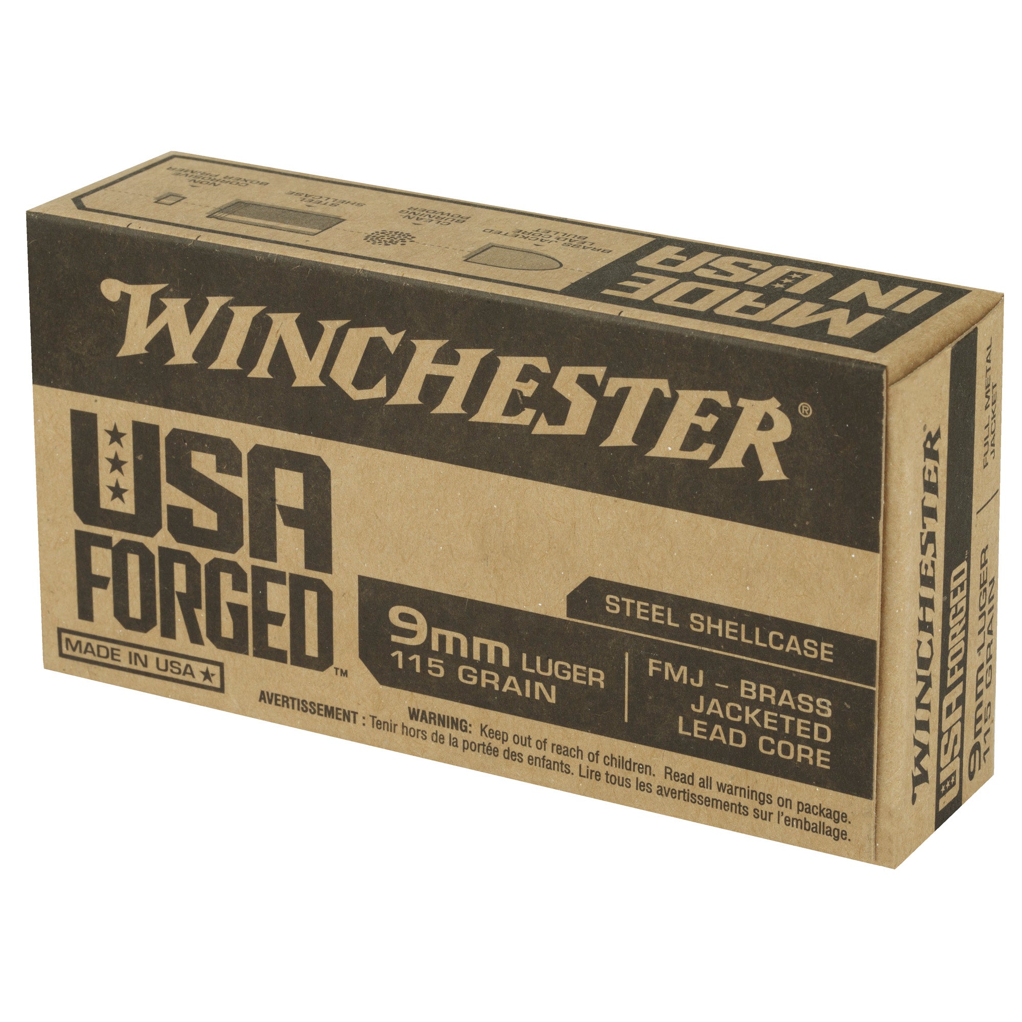 Winchester Ammunition USA Forged 9mm 115-Grain Full Metal Jacket Steel Case Ammunition - 50 Rounds per Box