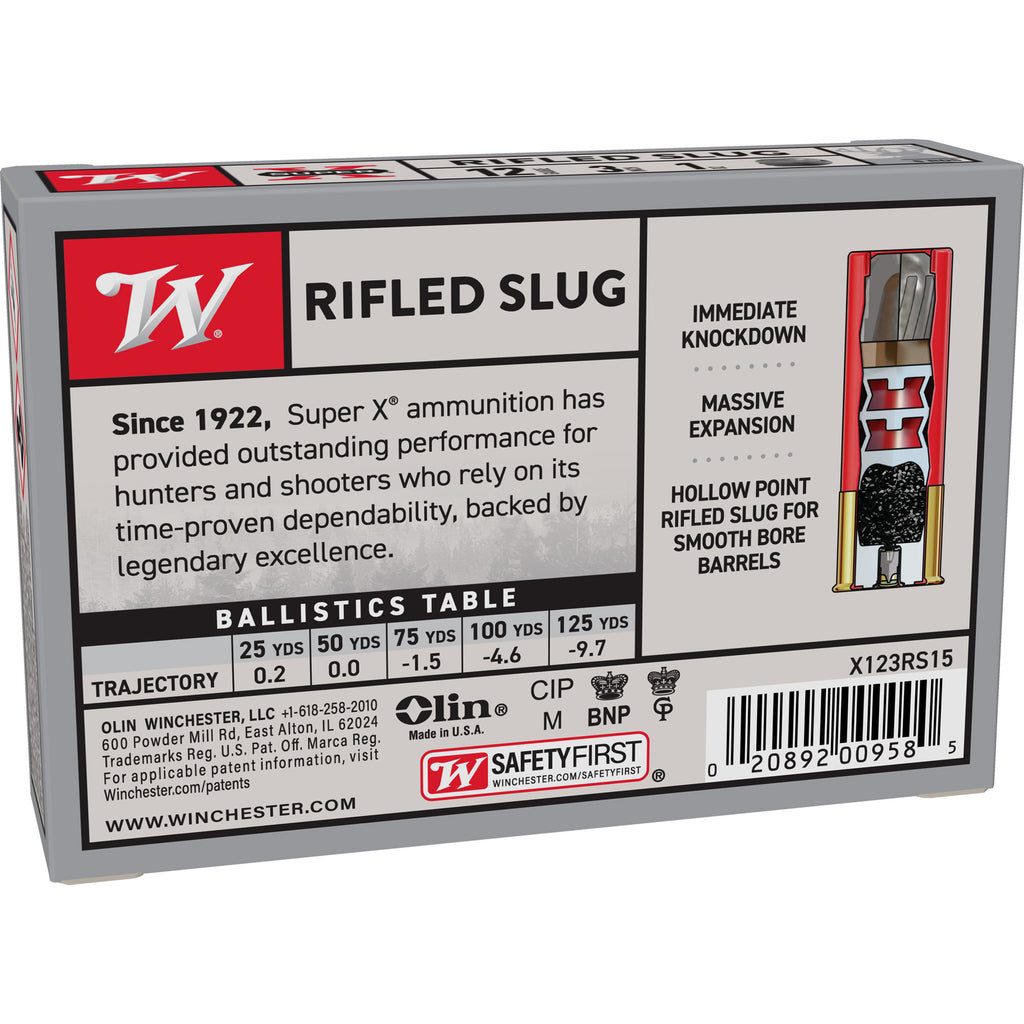 Winchester Ammunition Power Point 12 Gauge 3-inch Rifled Slug - 1 oz, 5 Rounds per Box