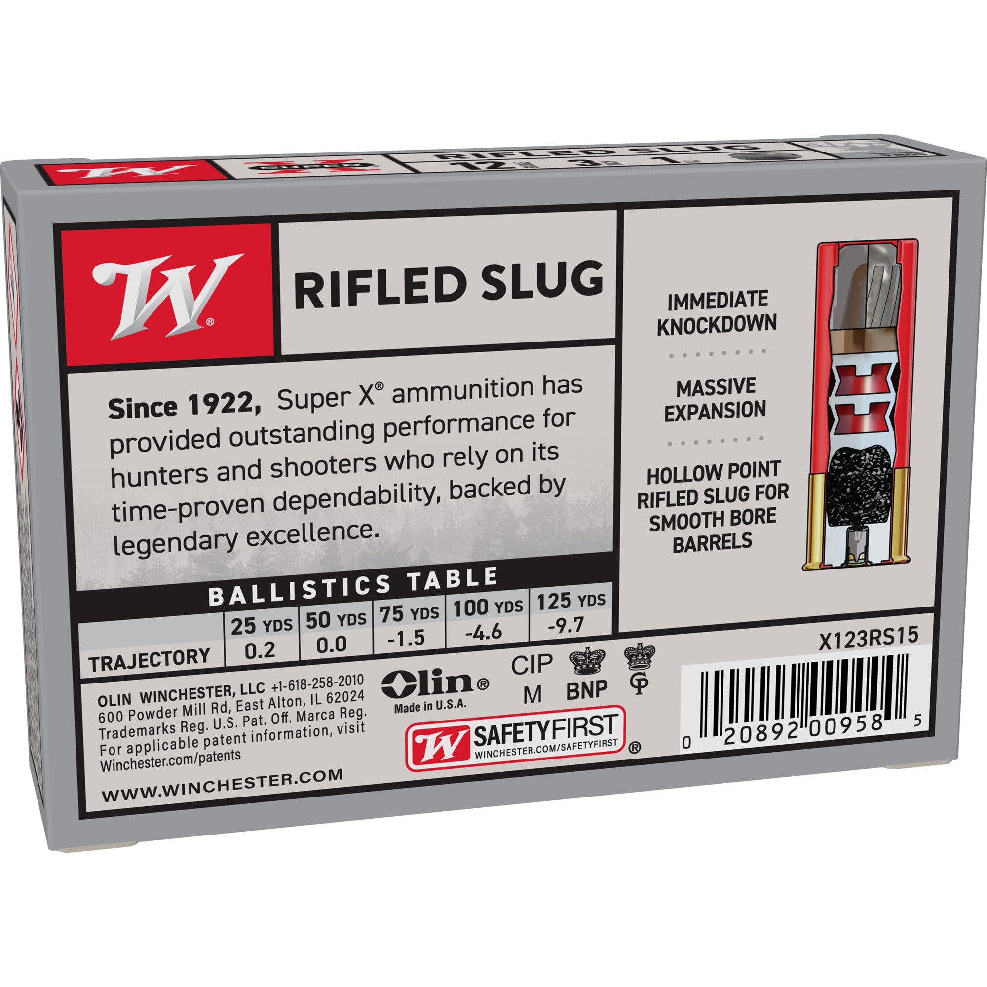 Winchester Ammunition Power Point 12 Gauge 3-inch Rifled Slug - 1 oz, 5 Rounds per Box