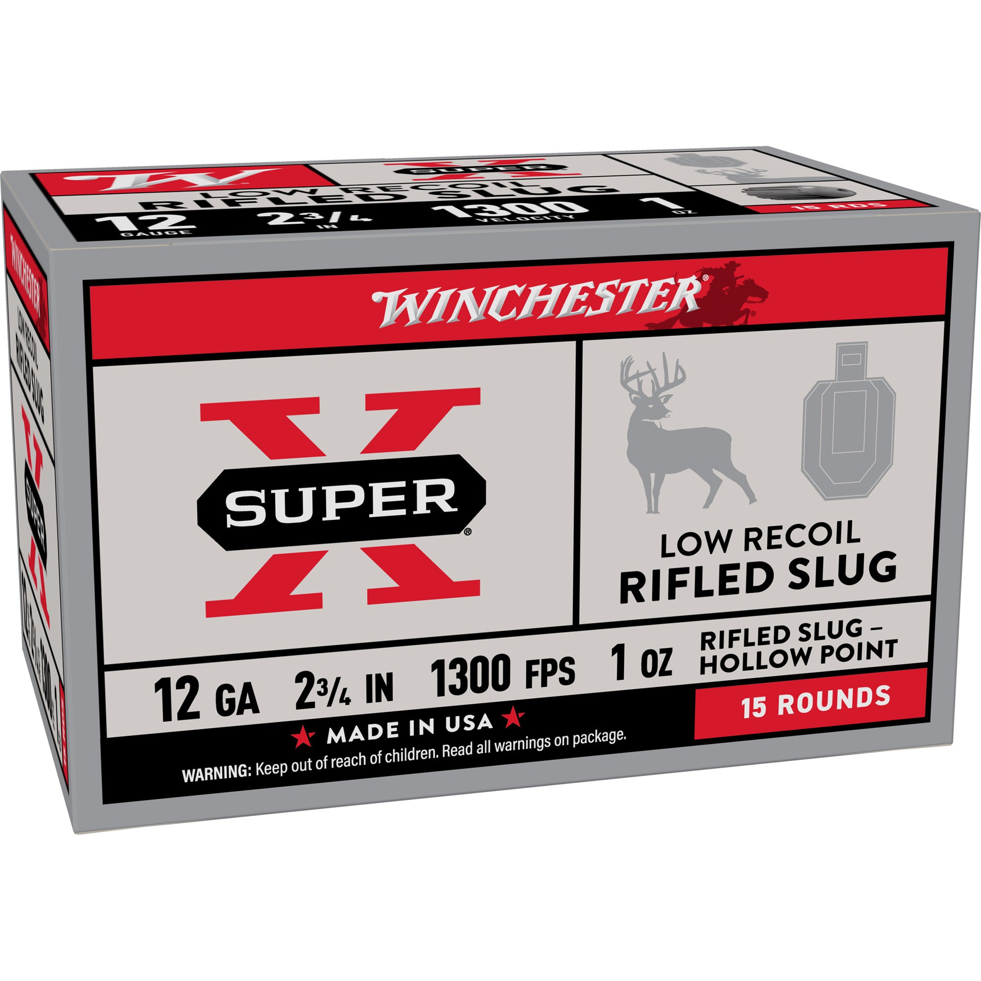 Winchester Ammunition Power Point 12 Gauge 2.75-Inch Rifled Slug – 1 oz Shot, 15 Rounds Per Box