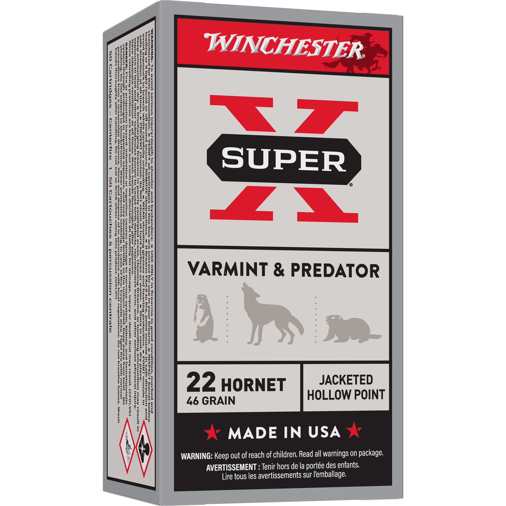 Winchester Ammunition Power Point .22 Hornet Hollow Point Ammo - 46 Grain, Box of 50