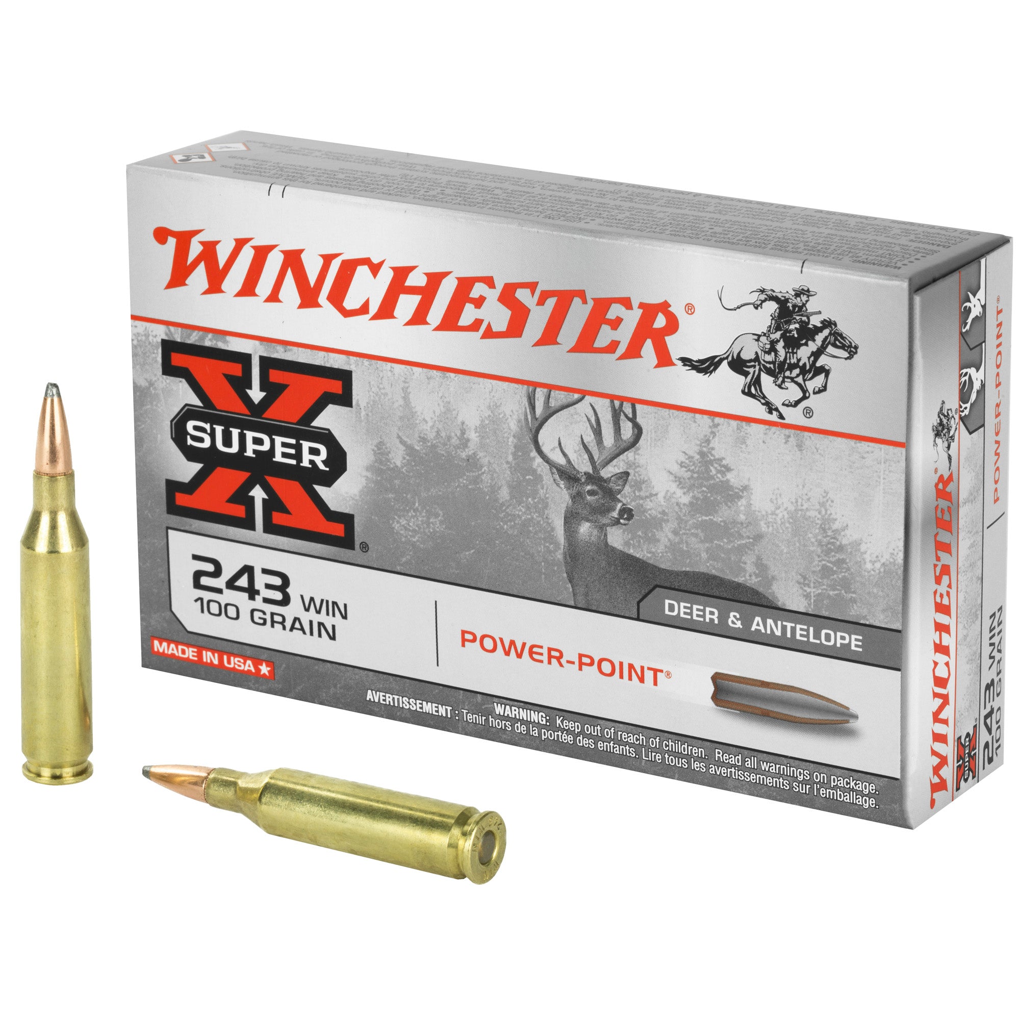 Winchester Ammunition Power Point 243 Winchester 100 Grain Centerfire Rifle Ammo (20 Rounds per Box)
