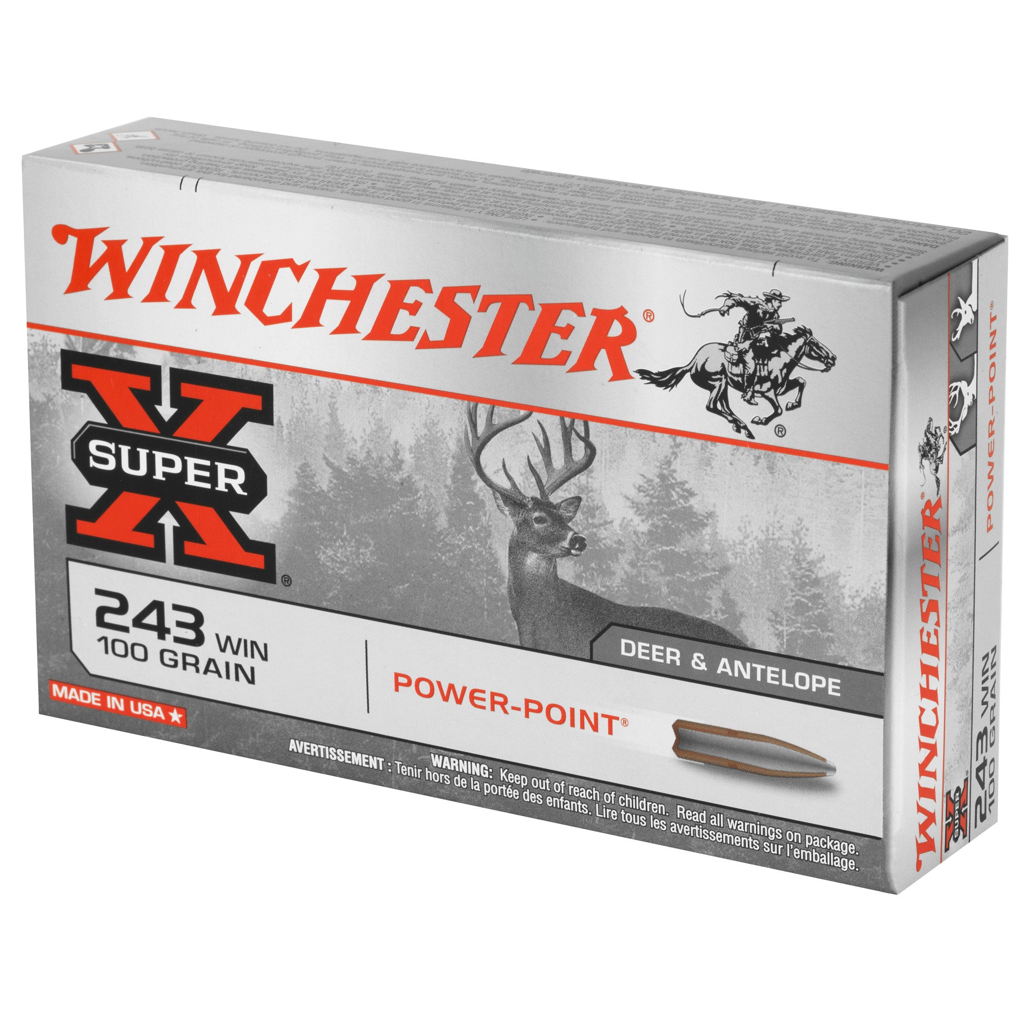 Winchester Ammunition Power Point 243 Winchester 100 Grain Centerfire Rifle Ammo (20 Rounds per Box)