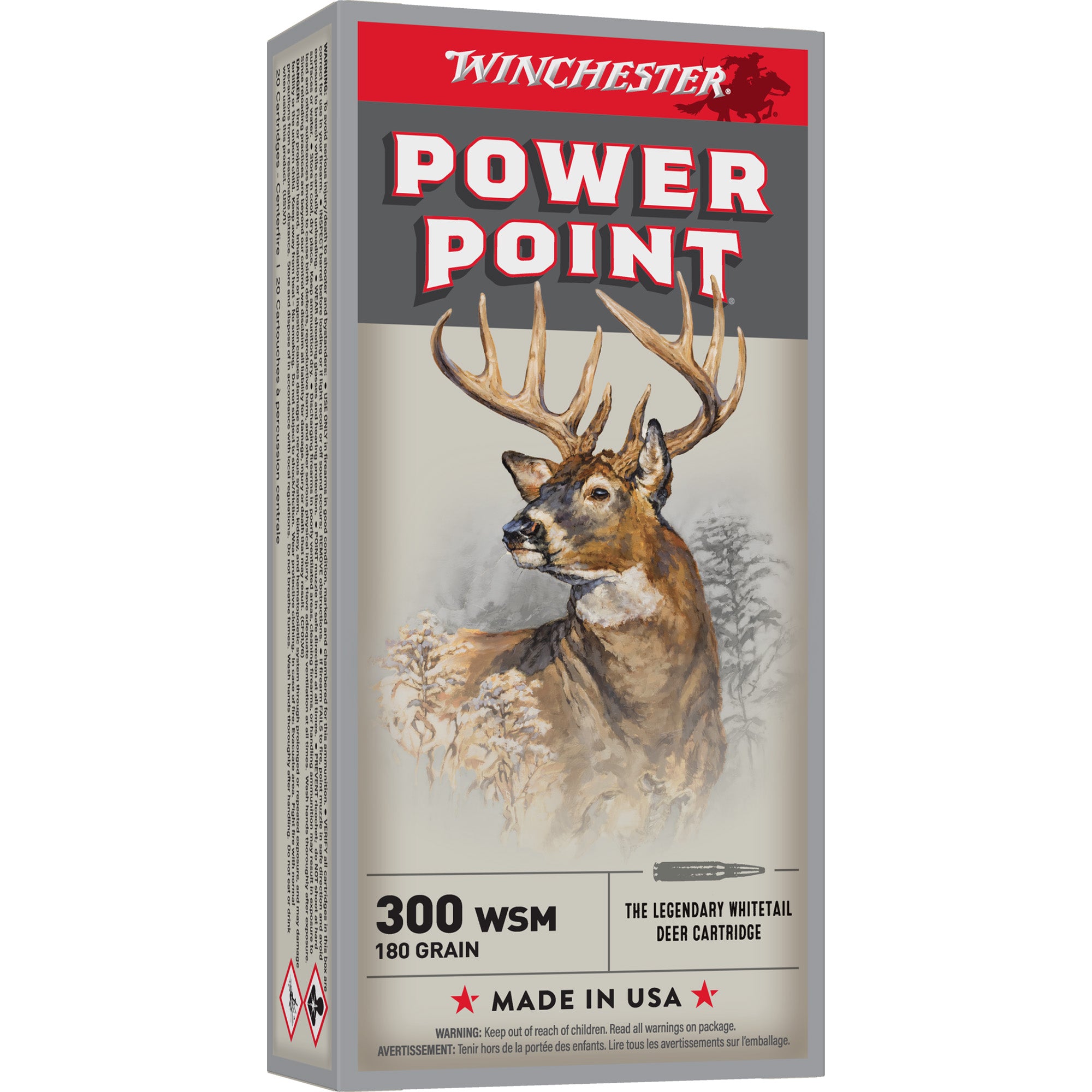 Winchester Ammunition Power Point 300 Winchester Short Magnum 180 Grain – 20 Rounds per Box, 200 Rounds per Case