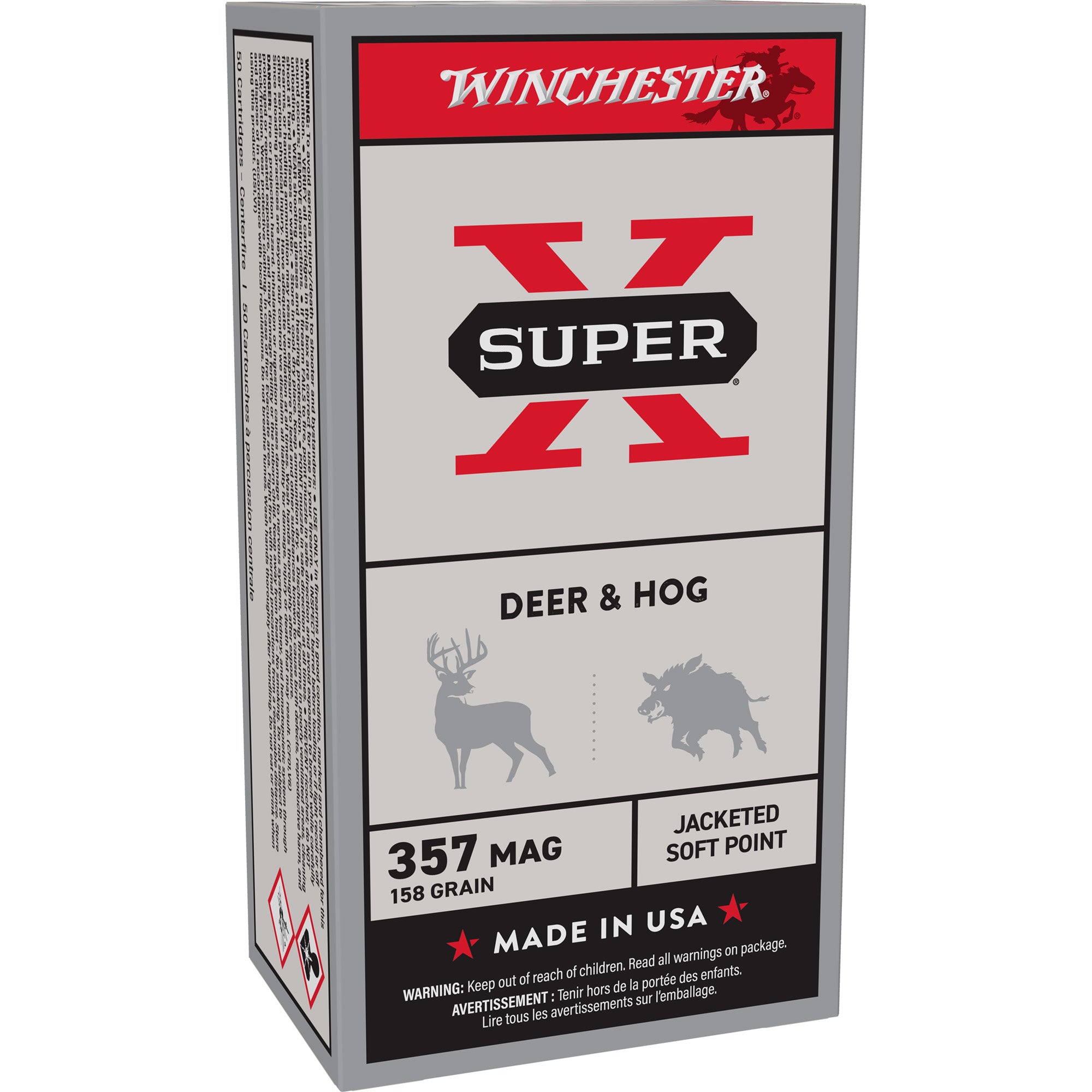 Winchester Ammunition Power Point 357 Magnum 158-Grain Jacketed Soft Point – 50 Rounds per Box