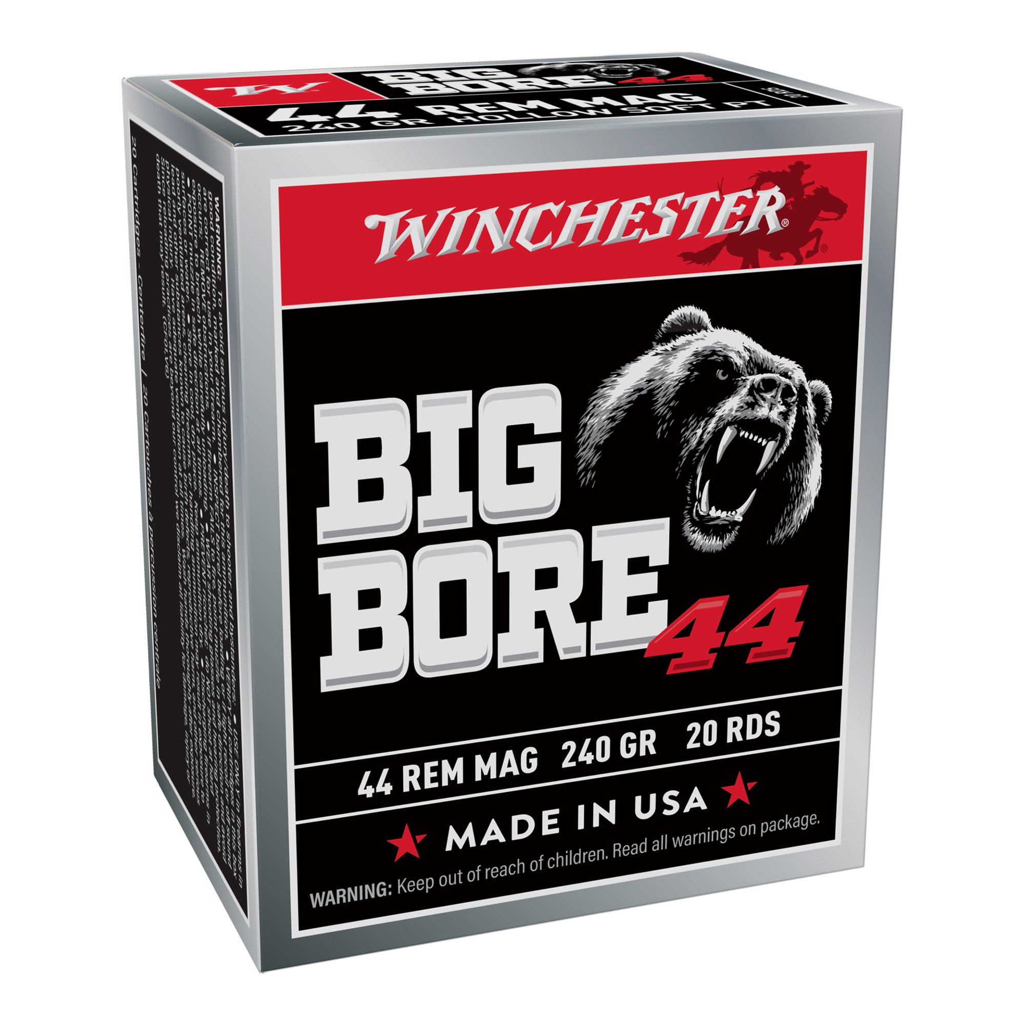 Winchester Ammunition Big Bore .44 Magnum 240-Grain Jacketed Soft Point Ammunition - 20 Rounds per Box