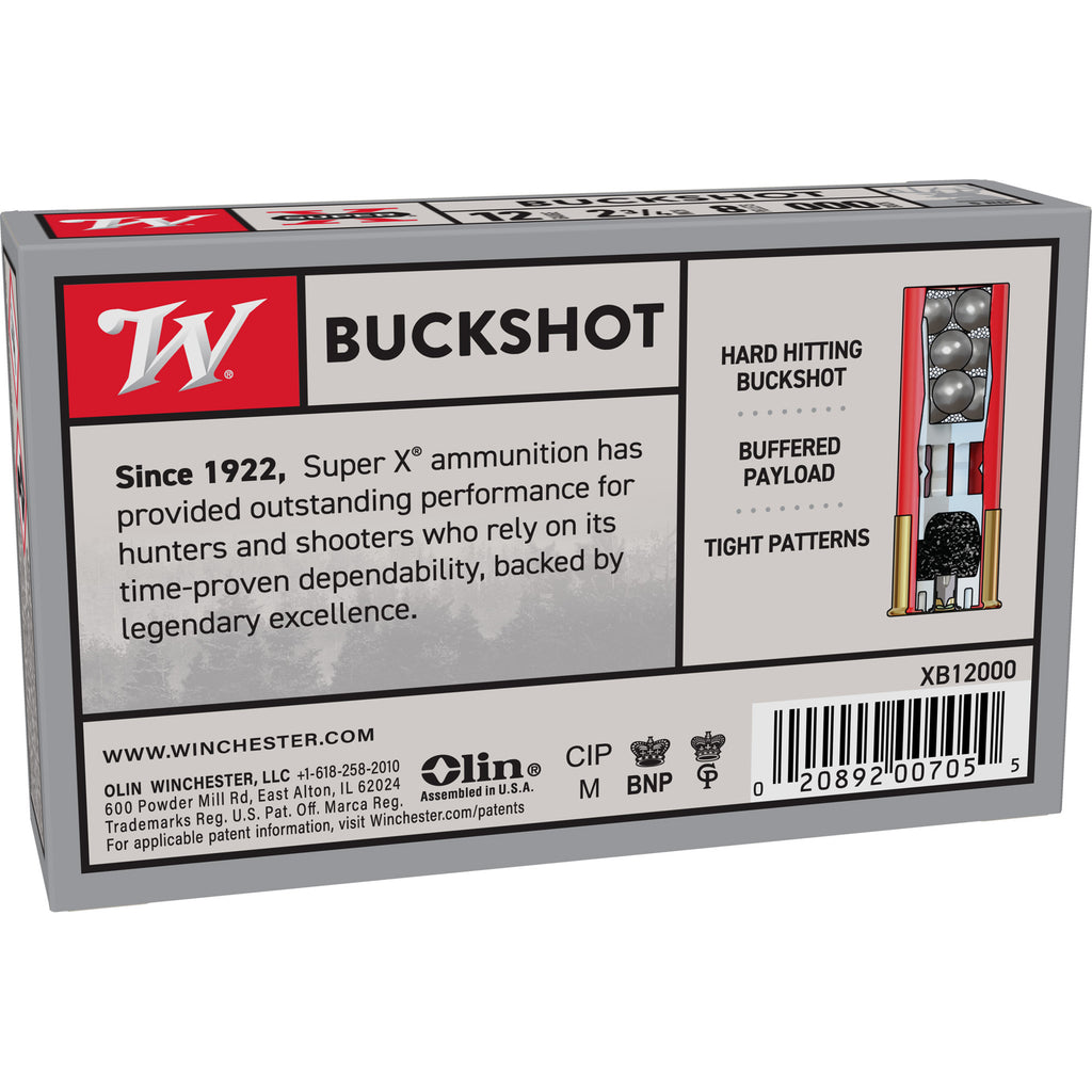 Winchester Ammunition Power Point 12 Gauge 00 Buckshot - 5 Rounds Per Box, 250 Per Case