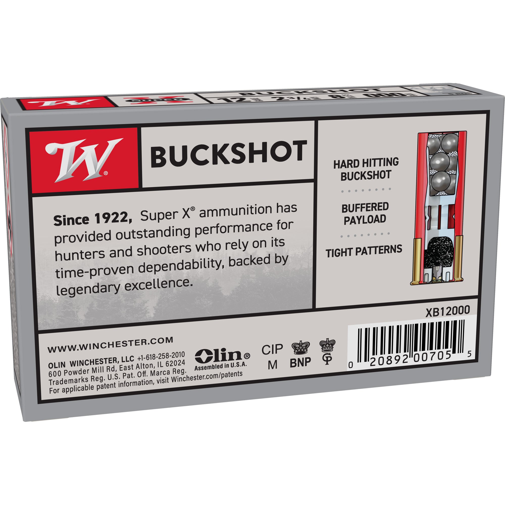 Winchester Ammunition Power Point 12 Gauge 00 Buckshot - 5 Rounds Per Box, 250 Per Case