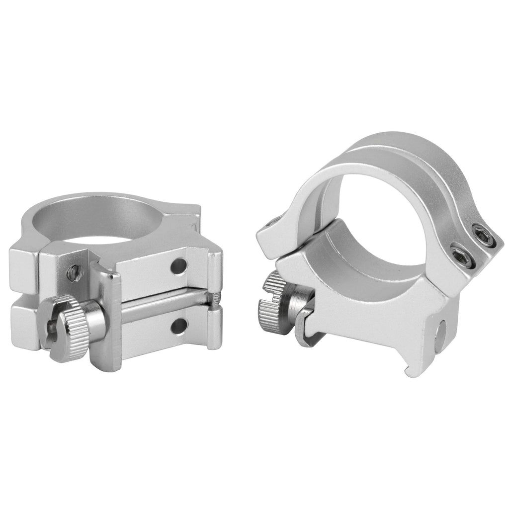 Weaver Quad Lock 1 High Silver Rifle Scope Rings - All Aircraft Aluminum with Dual Strap & Four Screws for Secure Mounting