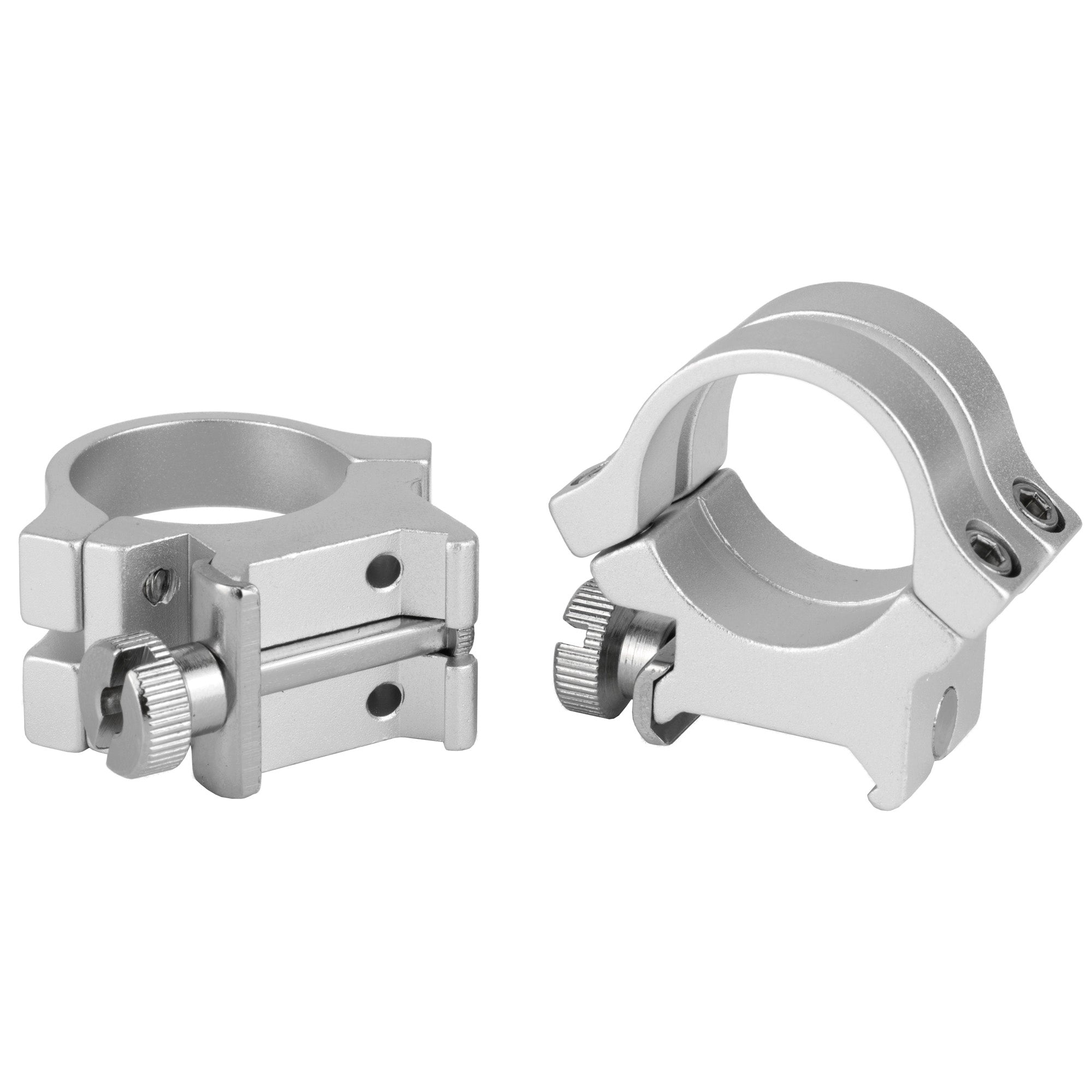 Weaver Quad Lock 1 High Silver Rifle Scope Rings - All Aircraft Aluminum with Dual Strap & Four Screws for Secure Mounting
