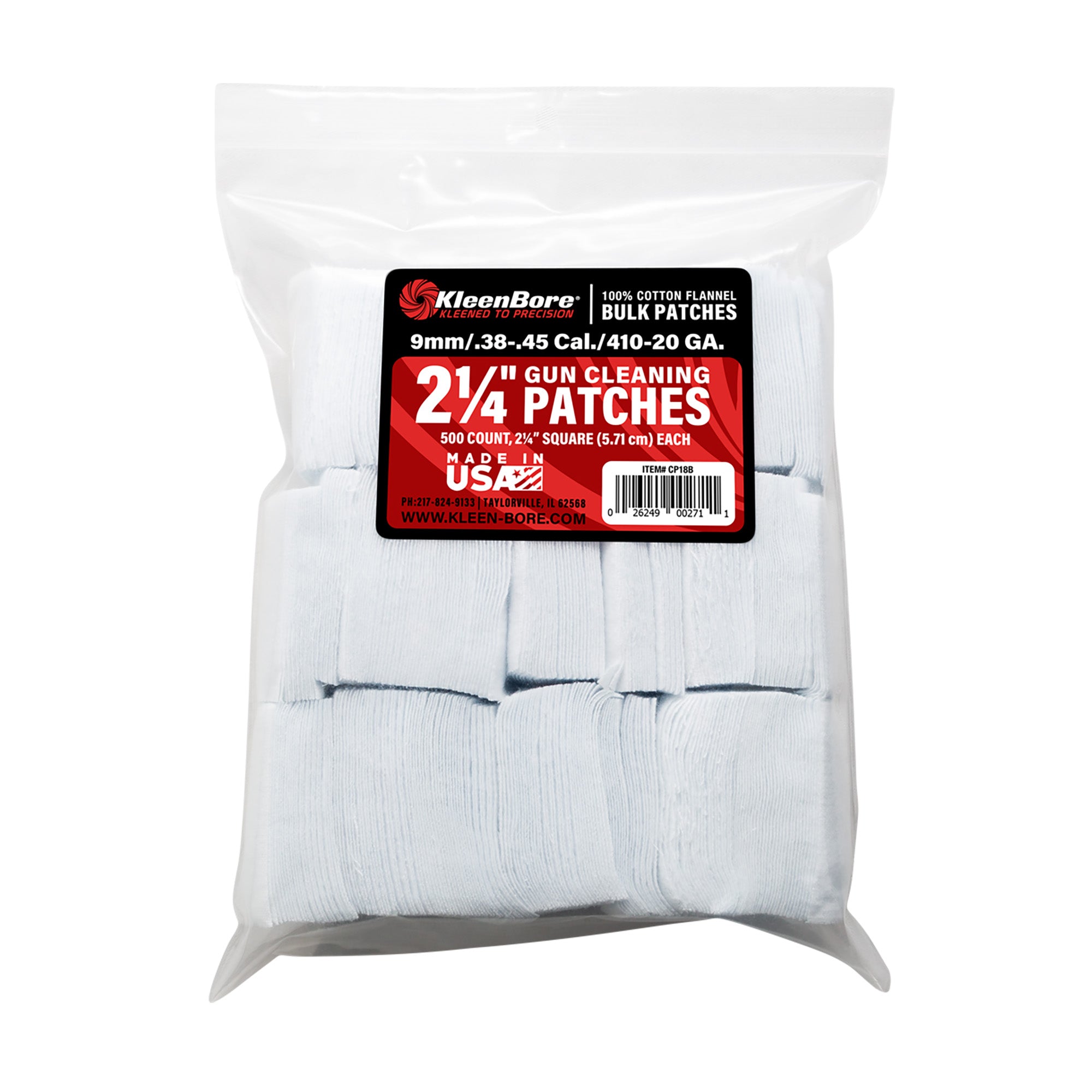 Kleen-Bore SuperShooter CP18B 38-45/410-20 Cotton Flannel Patches – 500 Pack