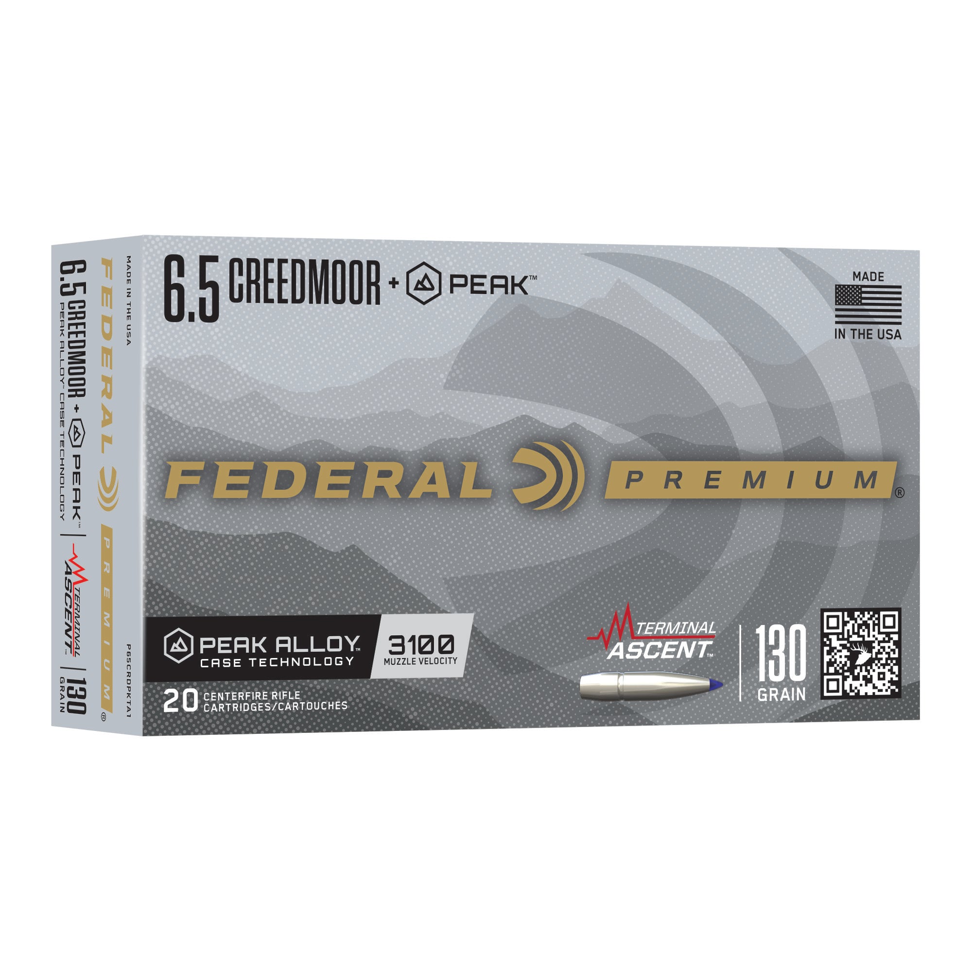 Federal Terminal Ascent Peak 6.5 Creedmoor 130 Grain Rifle Ammunition (20 rounds per box, 200 per case)