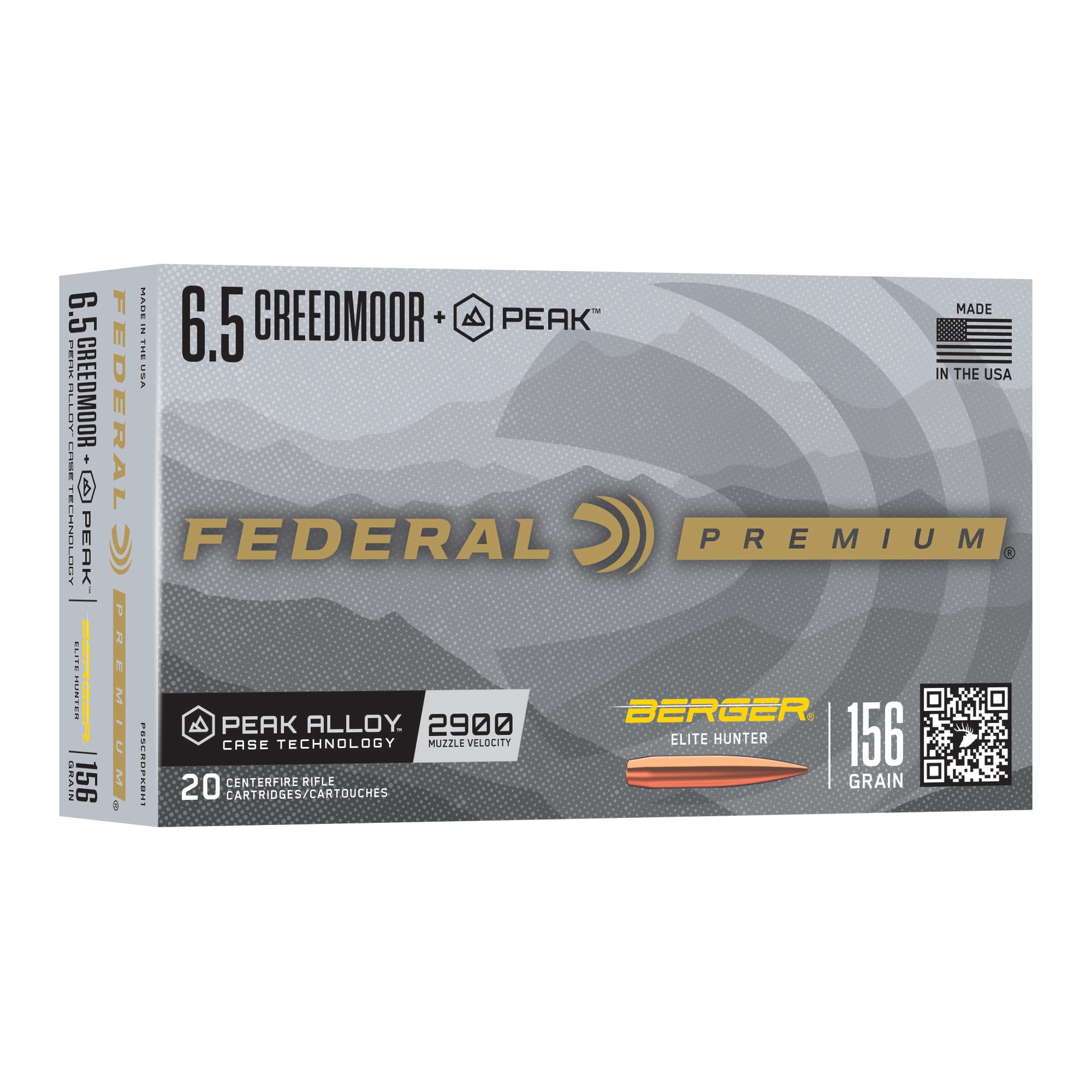 Federal Elite Hunter Peak 6.5 Creedmoor 156-Grain Rifle Ammunition – High-Performance Berger Elite Hunter Round