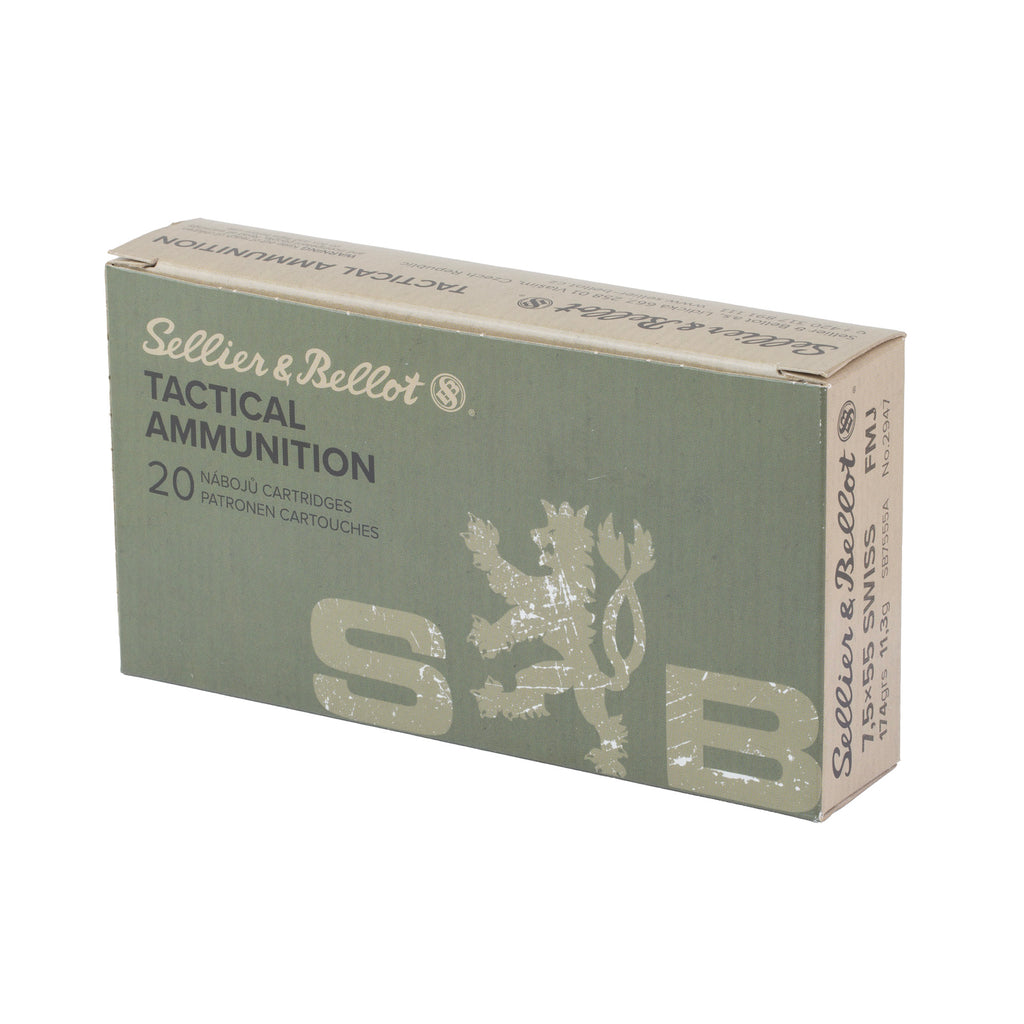 Sellier & Bellot 7.5x55mm Swiss Full Metal Jacket Rifle Ammunition - 174 Grain, 20 Rounds per Box