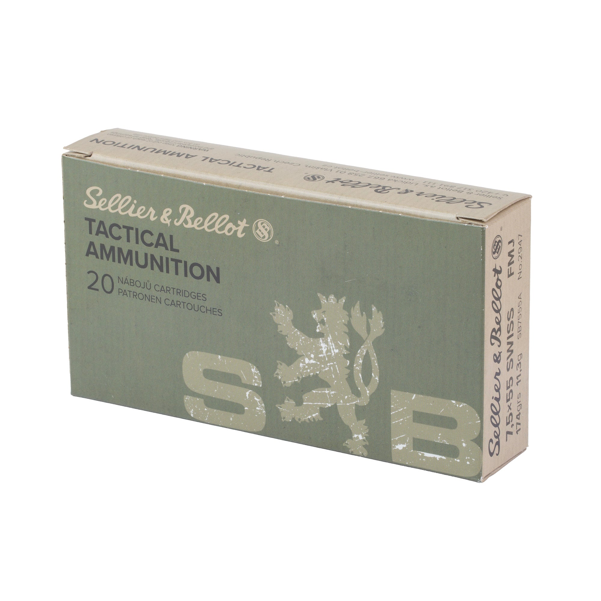 Sellier & Bellot 7.5x55mm Swiss Full Metal Jacket Rifle Ammunition - 174 Grain, 20 Rounds per Box