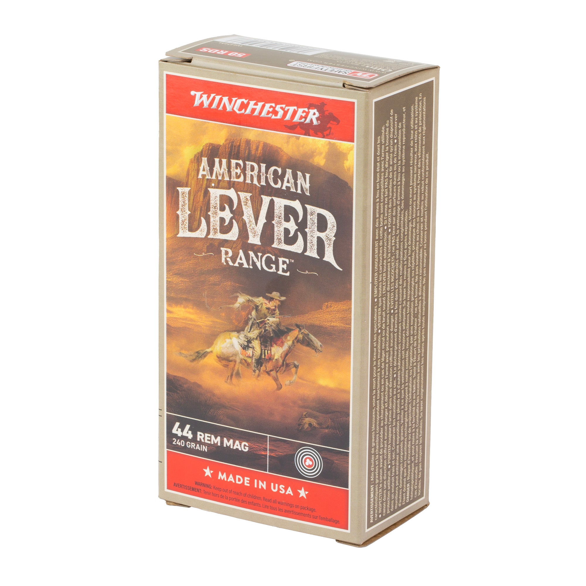 Winchester Ammunition American Lever .44 Magnum 240-Grain Jacketed Soft Point - 50 Rounds per Box