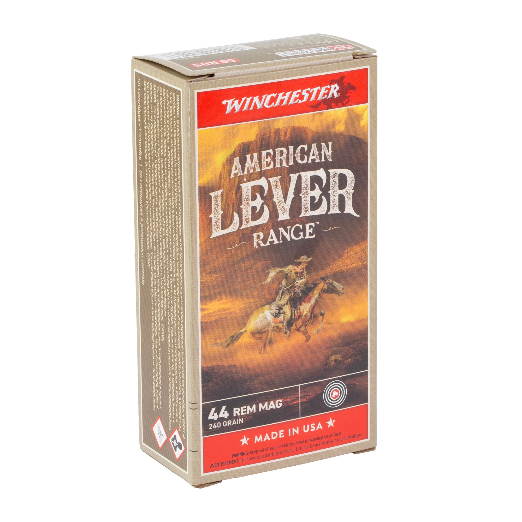 Winchester Ammunition American Lever .44 Magnum 240-Grain Jacketed Soft Point - 50 Rounds per Box