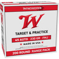 Winchester Ammunition USA Target 45 ACP 230-Grain Full Metal Jacket Ammo - 200 Rounds per Box