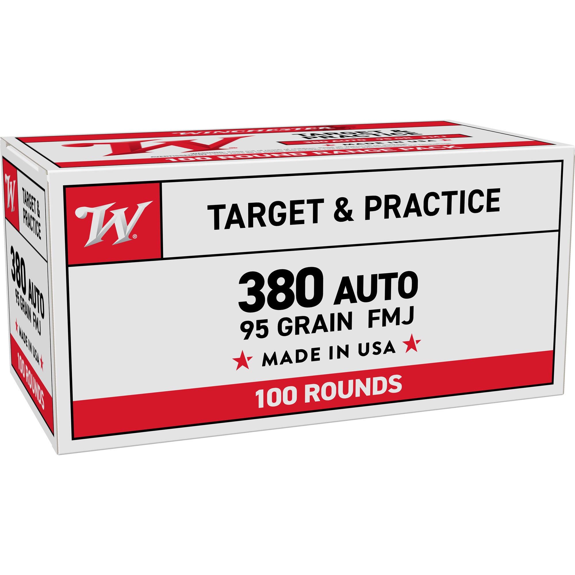 Winchester Ammunition USA Target 380 ACP 95-Grain Full Metal Jacket – 100 Rounds Per Box