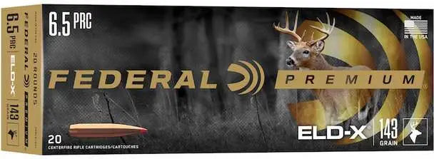 Federal 6.5 PRC 143 Grain ELD-X Polymer Tip Hunting Ammunition - 20 Rounds per Box, 10 Boxes per Case