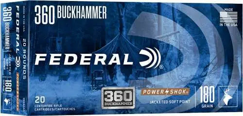 Federal 360 Buckhammer 180 Grain Power-Shok Soft Point Ammunition - 20 Rounds per Box, 10 Boxes per Case