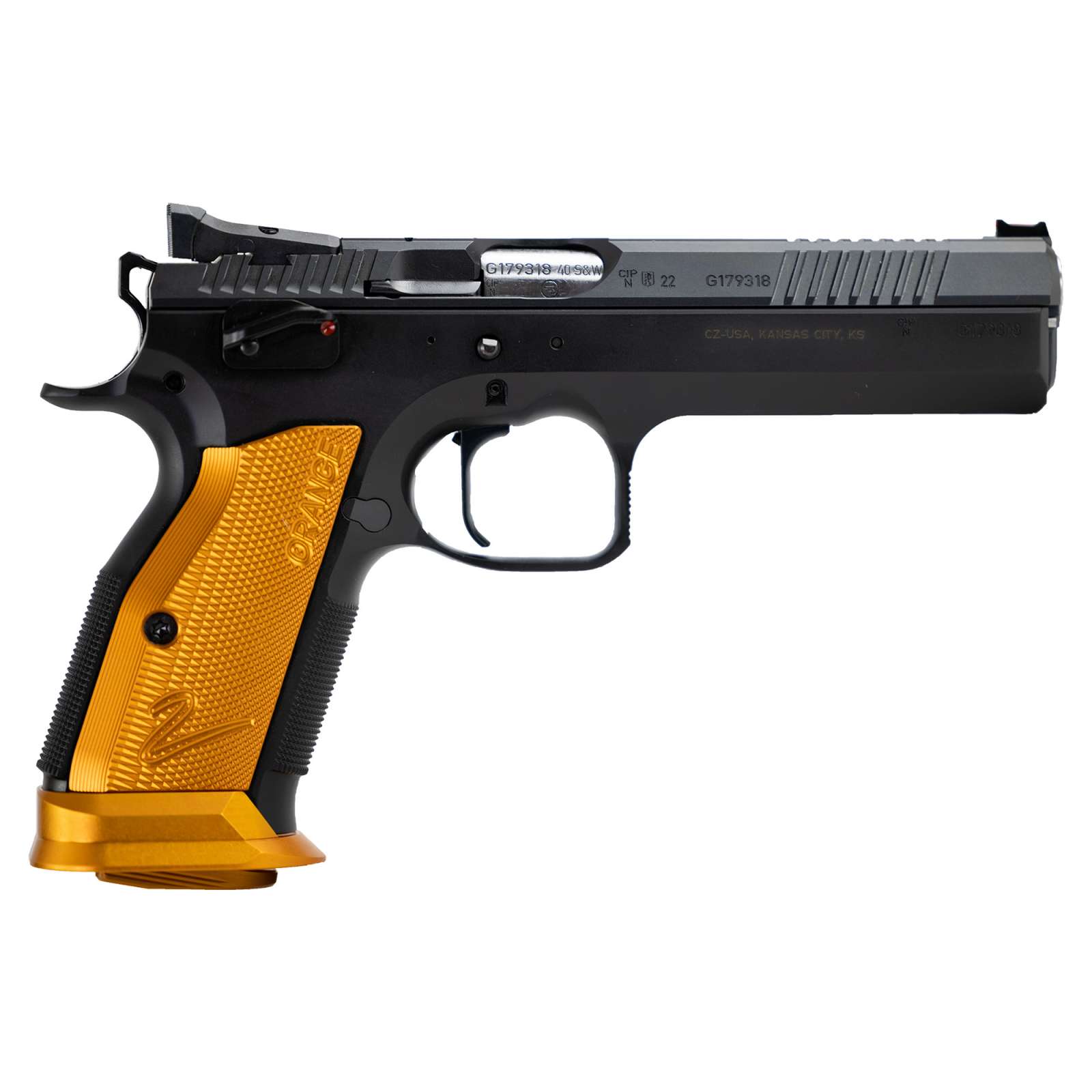 CZ TS 2 Orange Pistol 9mm with Black & Orange Bull Barrel and Magwell – Includes 3 Magazines